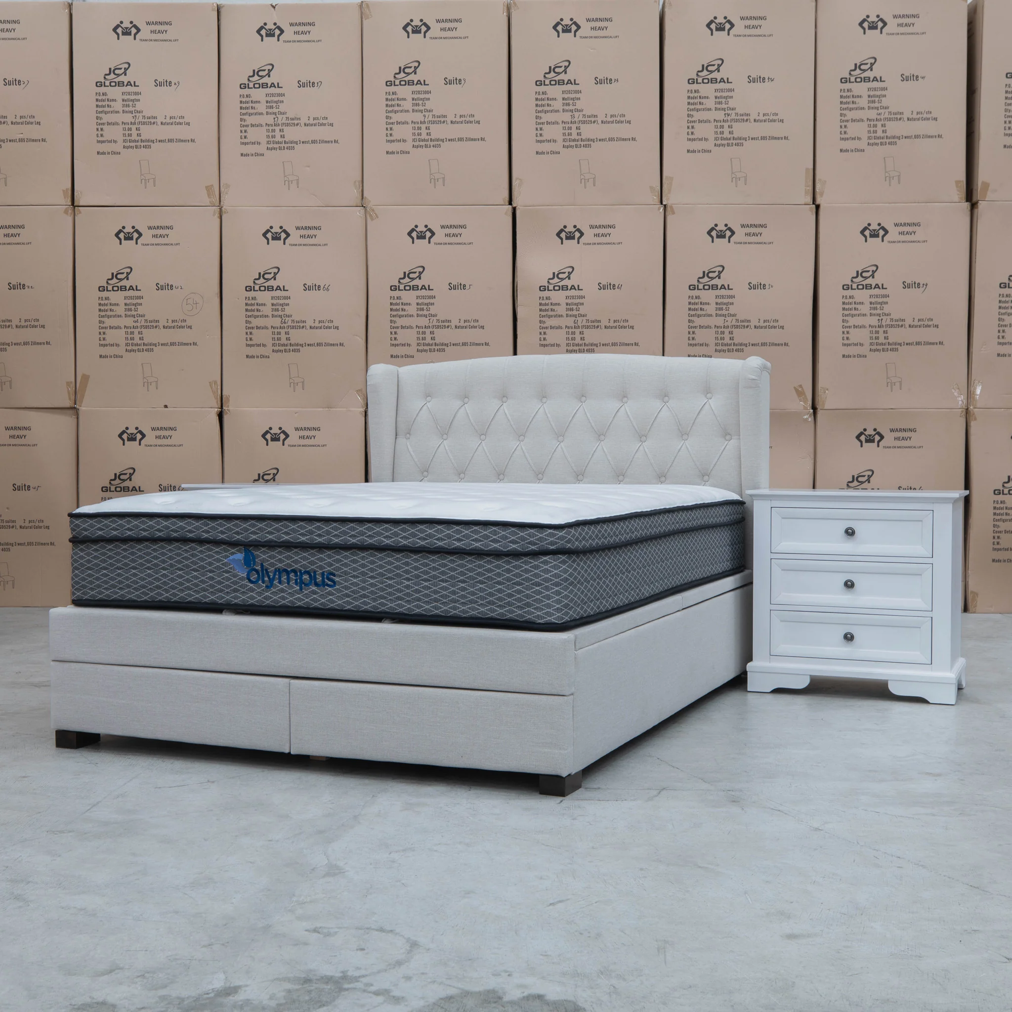 Amelia King Fabric Gas Lift Storage Drawer Bed - Oat White - Image 3