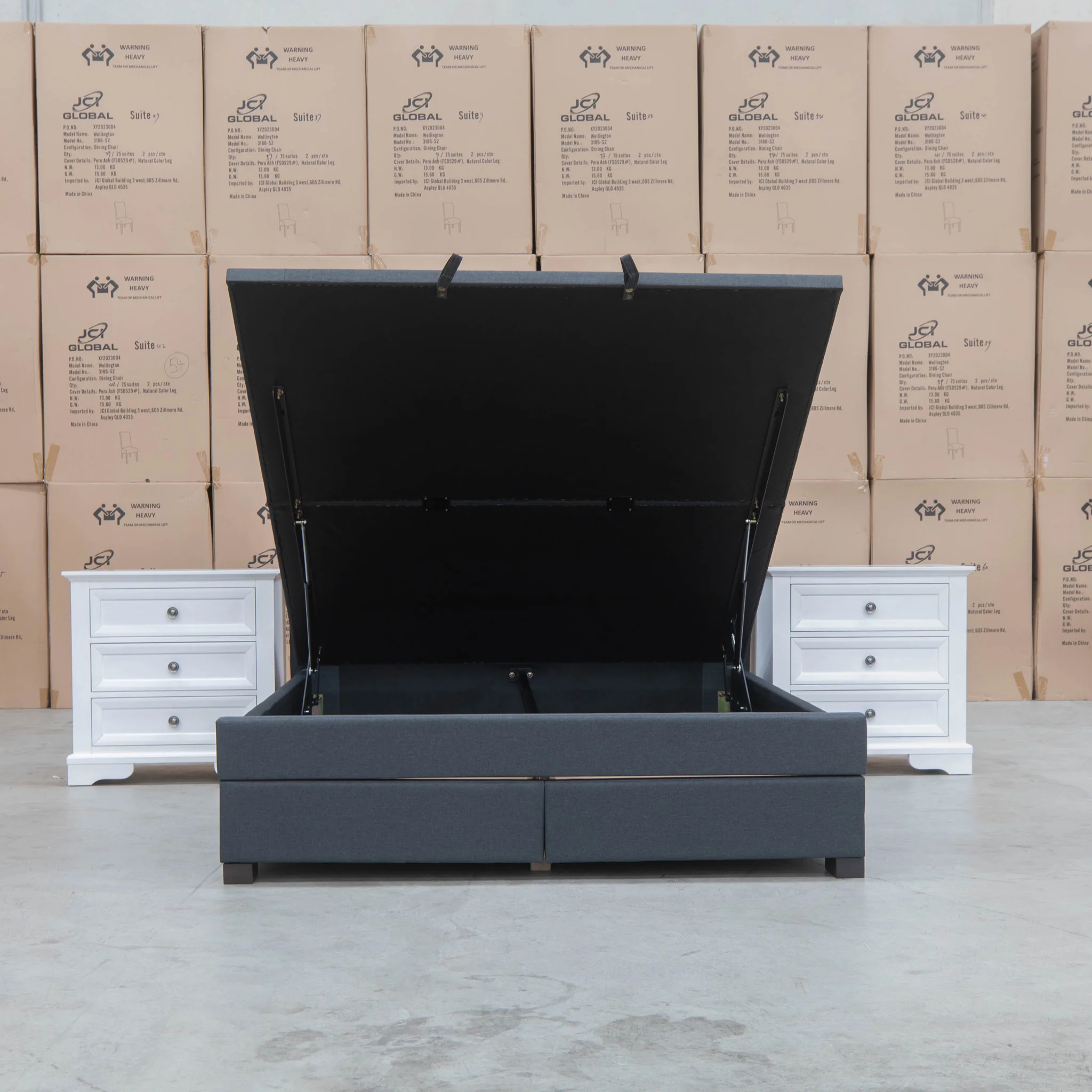 Amelia King Fabric Gas Lift Storage Drawer Bed - Charcoal - Available After 13th March - Image 13