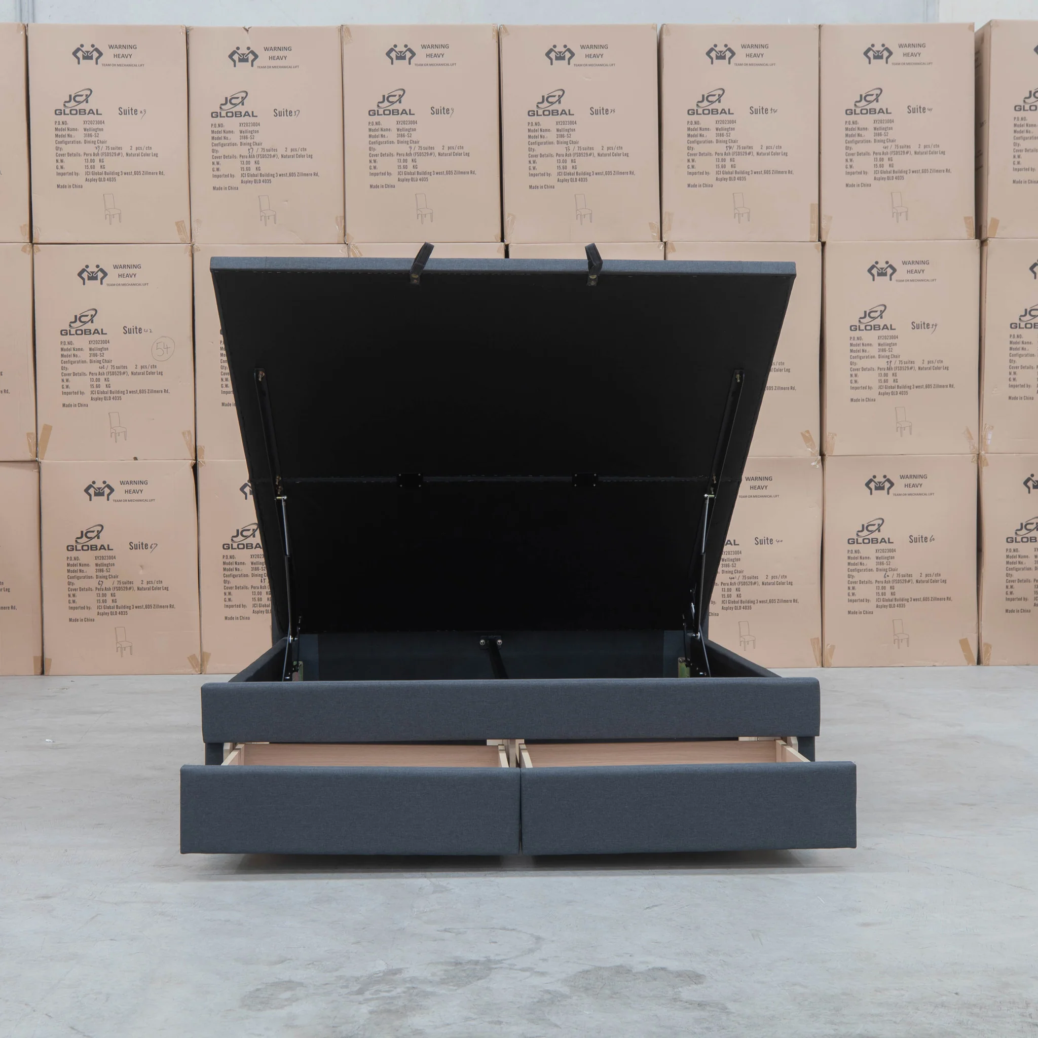 Amelia King Fabric Gas Lift Storage Drawer Bed - Charcoal - Available After 13th March - Image 14