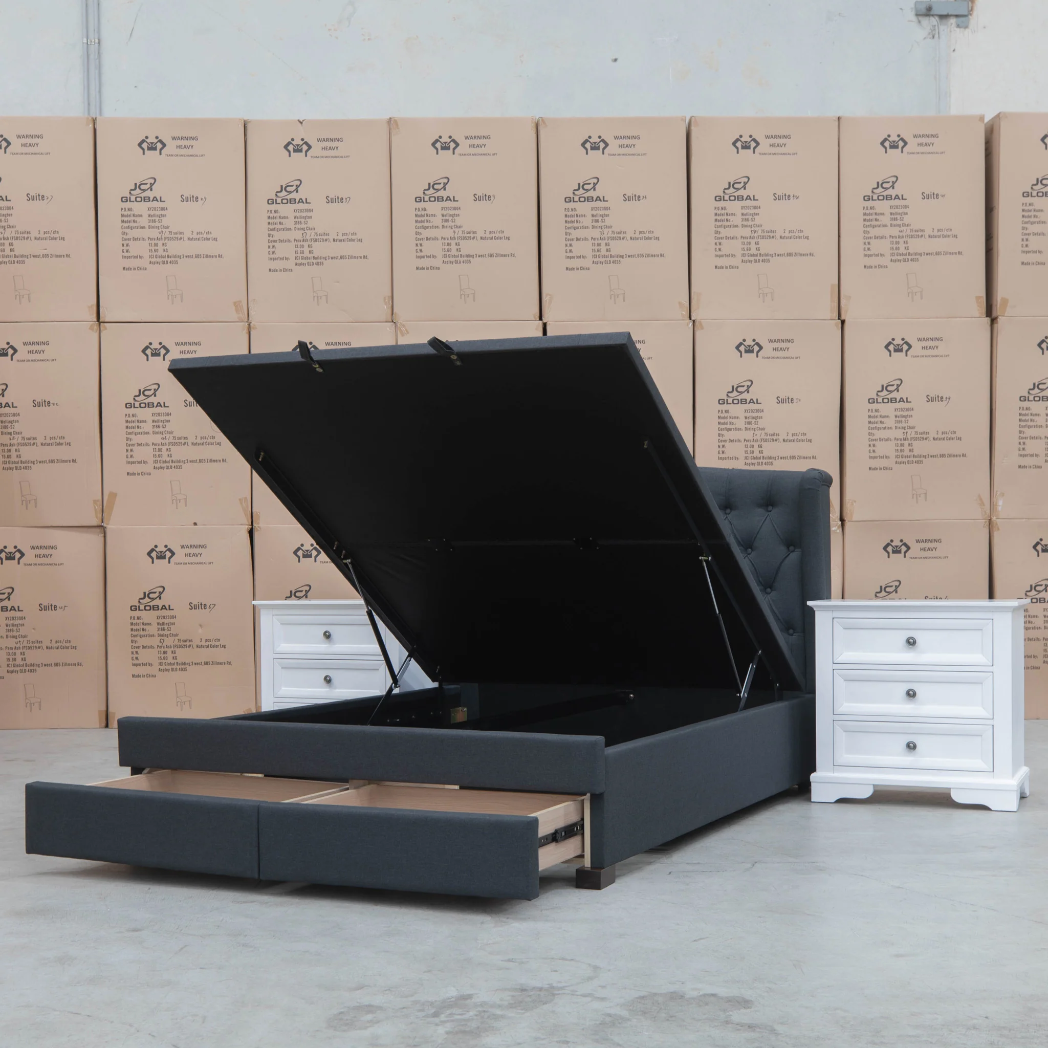 Amelia King Fabric Gas Lift Storage Drawer Bed - Charcoal - Available After 13th March - Image 6