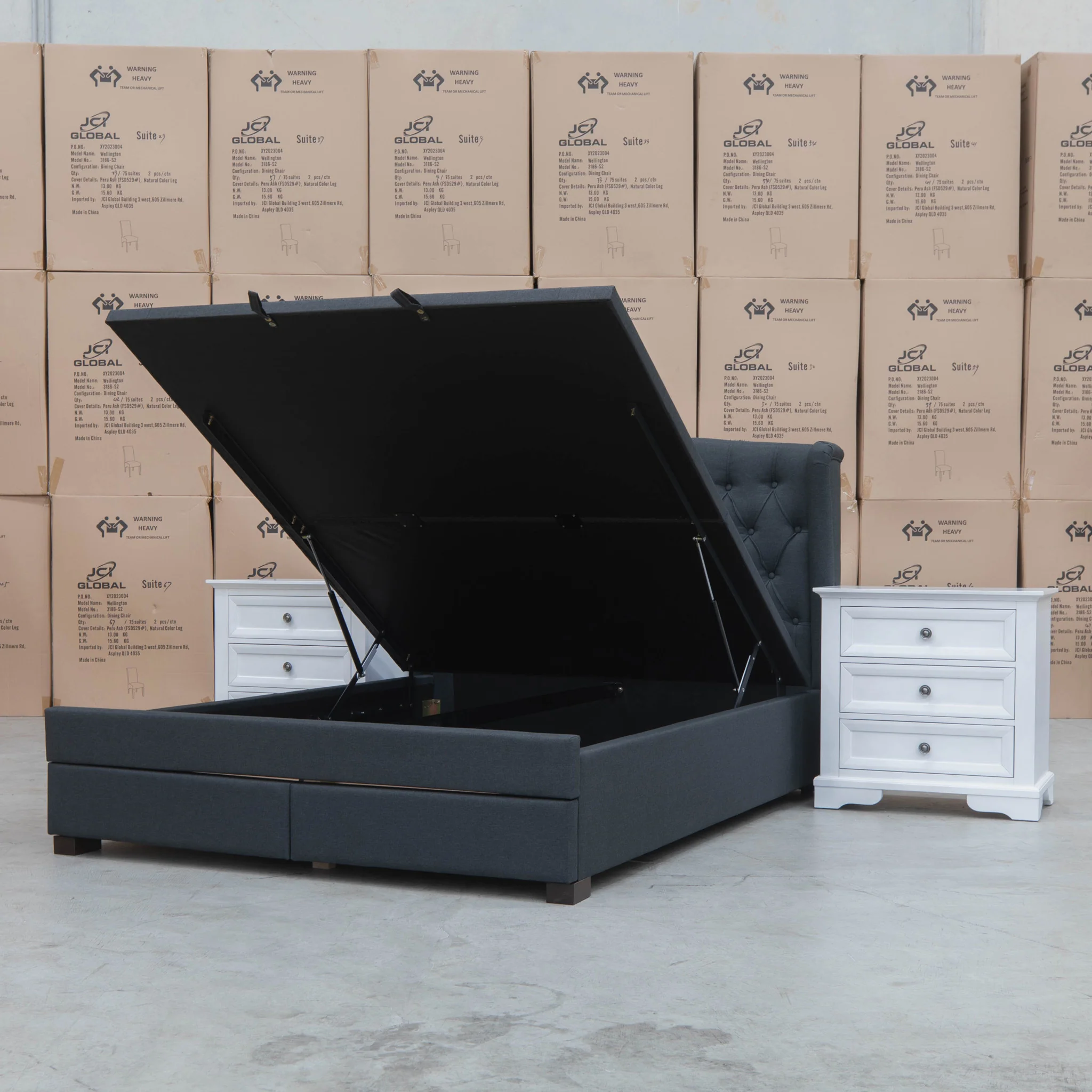 Amelia Queen Fabric Gas Lift Storage Bed - Charcoal - Available After 13th March - Image 2