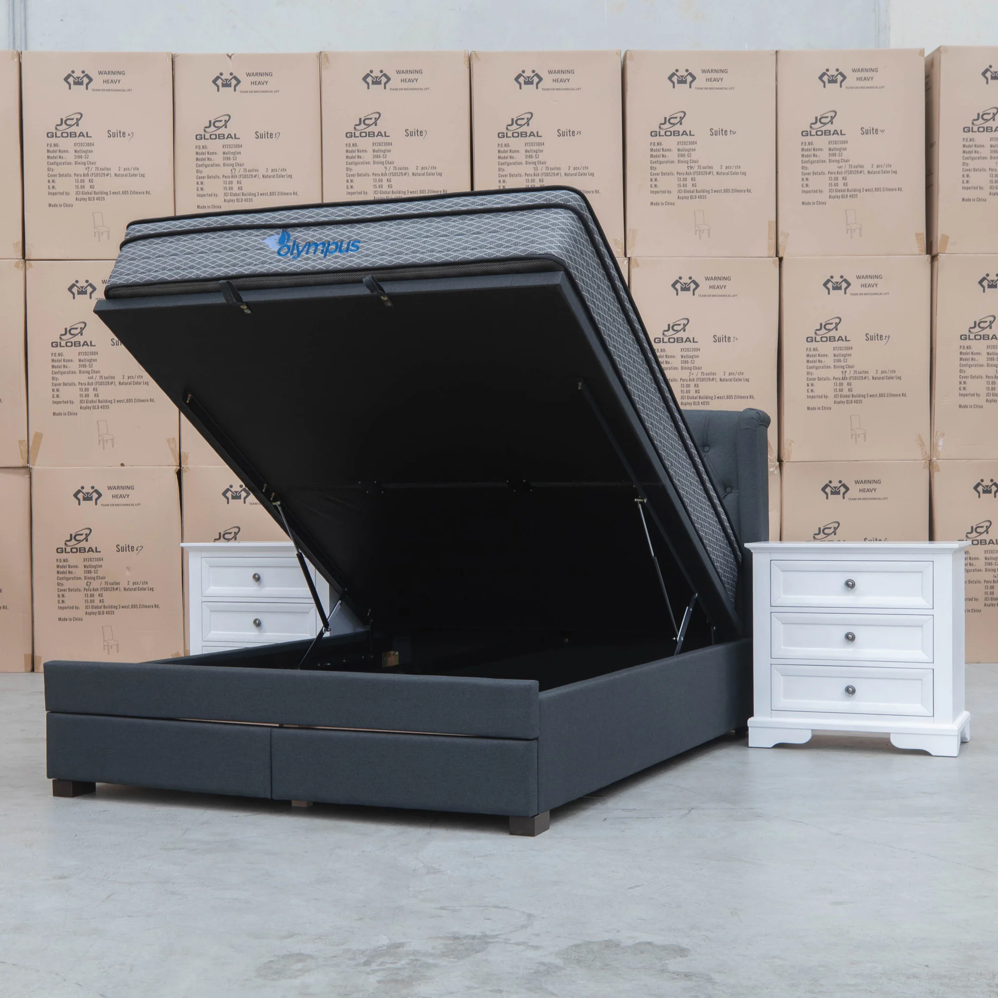 Amelia Queen Fabric Gas Lift Storage Bed - Charcoal - Available After 13th March - Image 6