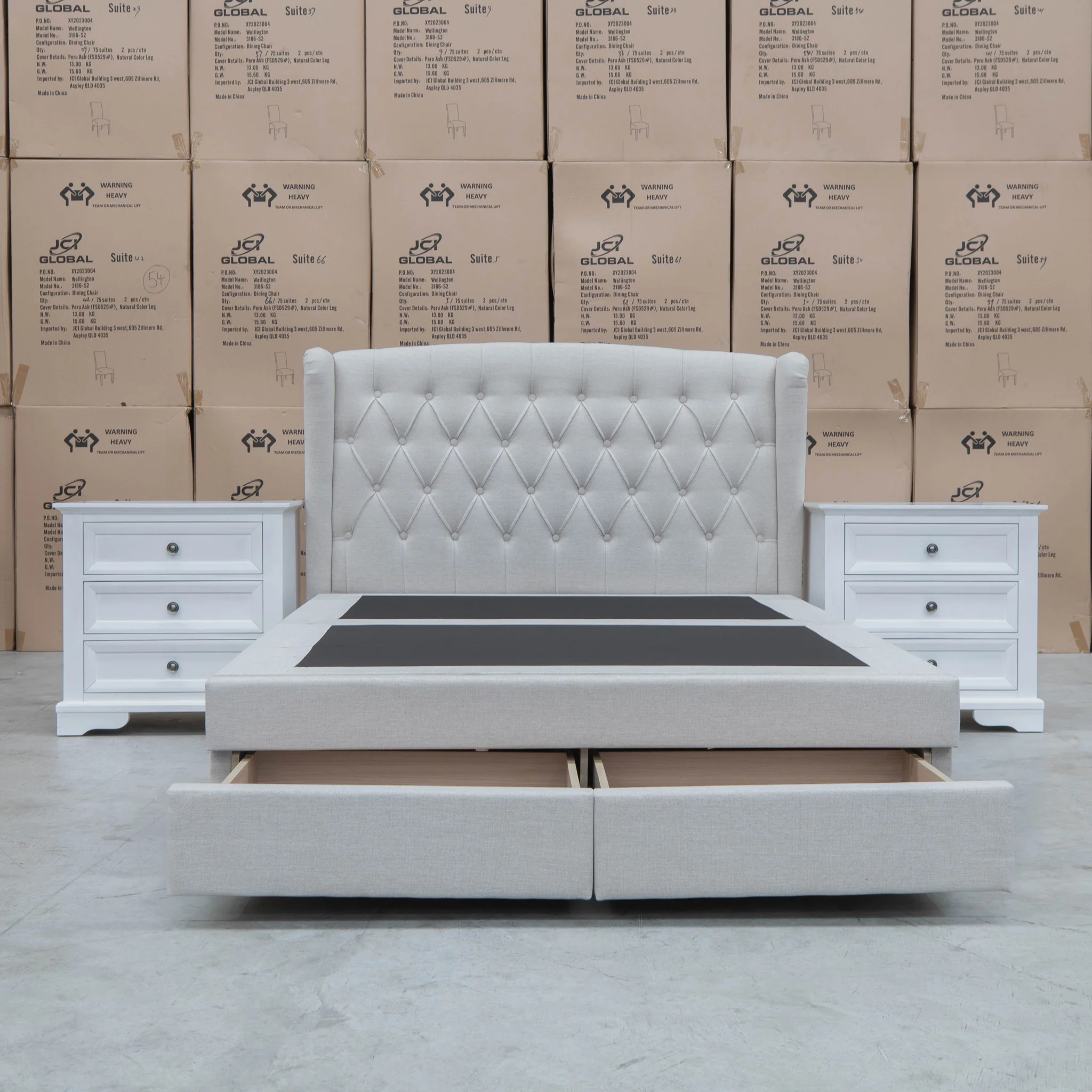 Amelia Queen Fabric Gas Lift Storage Drawer Bed - Oat White - Available After 13th March - Image 12