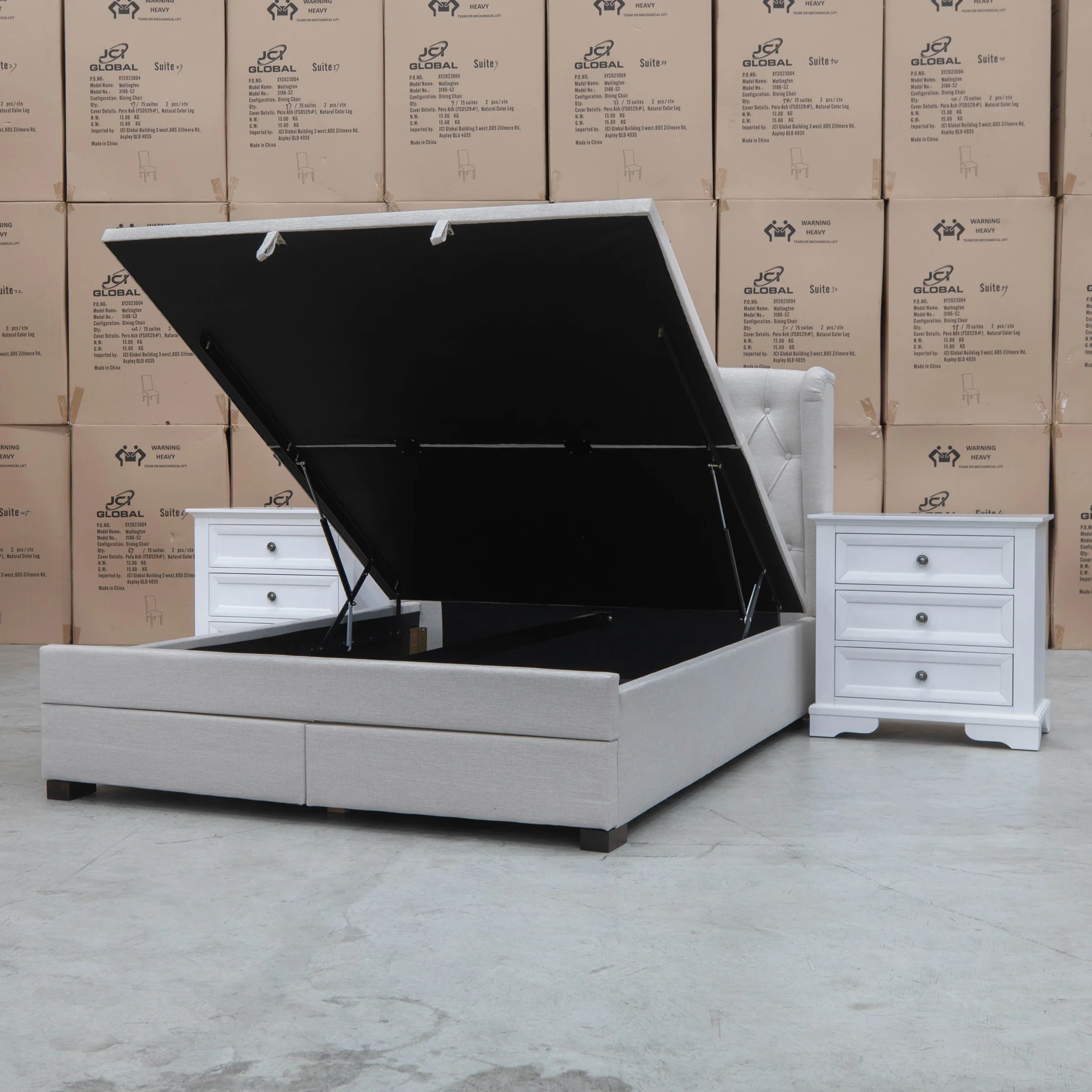 Amelia Queen Fabric Gas Lift Storage Drawer Bed - Oat White - Available After 13th March - Image 19