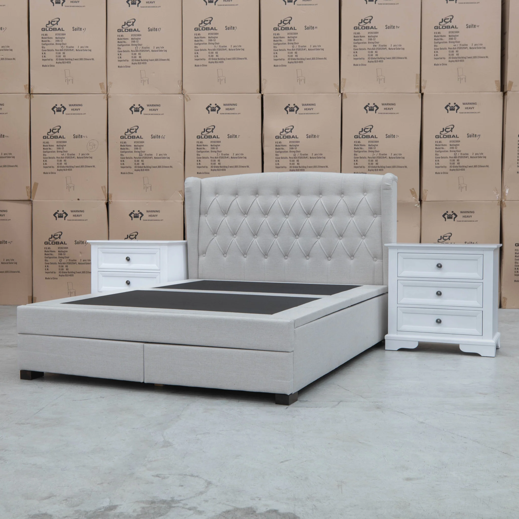 Amelia Queen Fabric Gas Lift Storage Drawer Bed - Oat White - Available After 13th March - Image 21