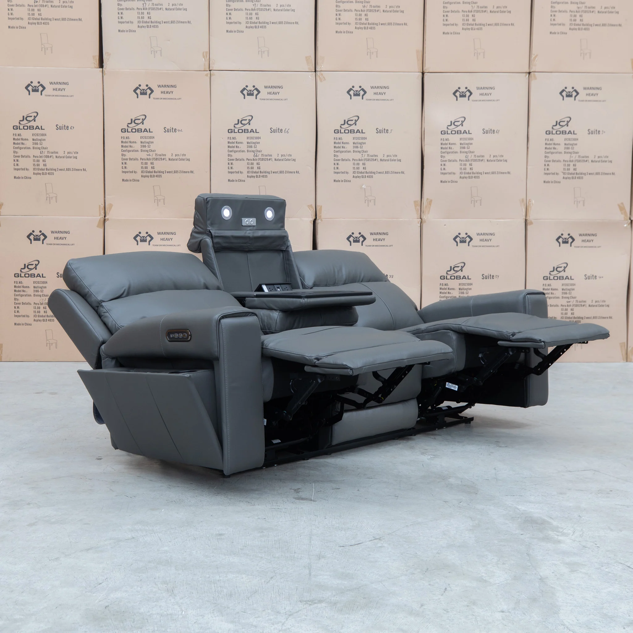 Anchorage Three Seat Triple Motor Electric Recliner Lounge - Storm Leather - Image 12
