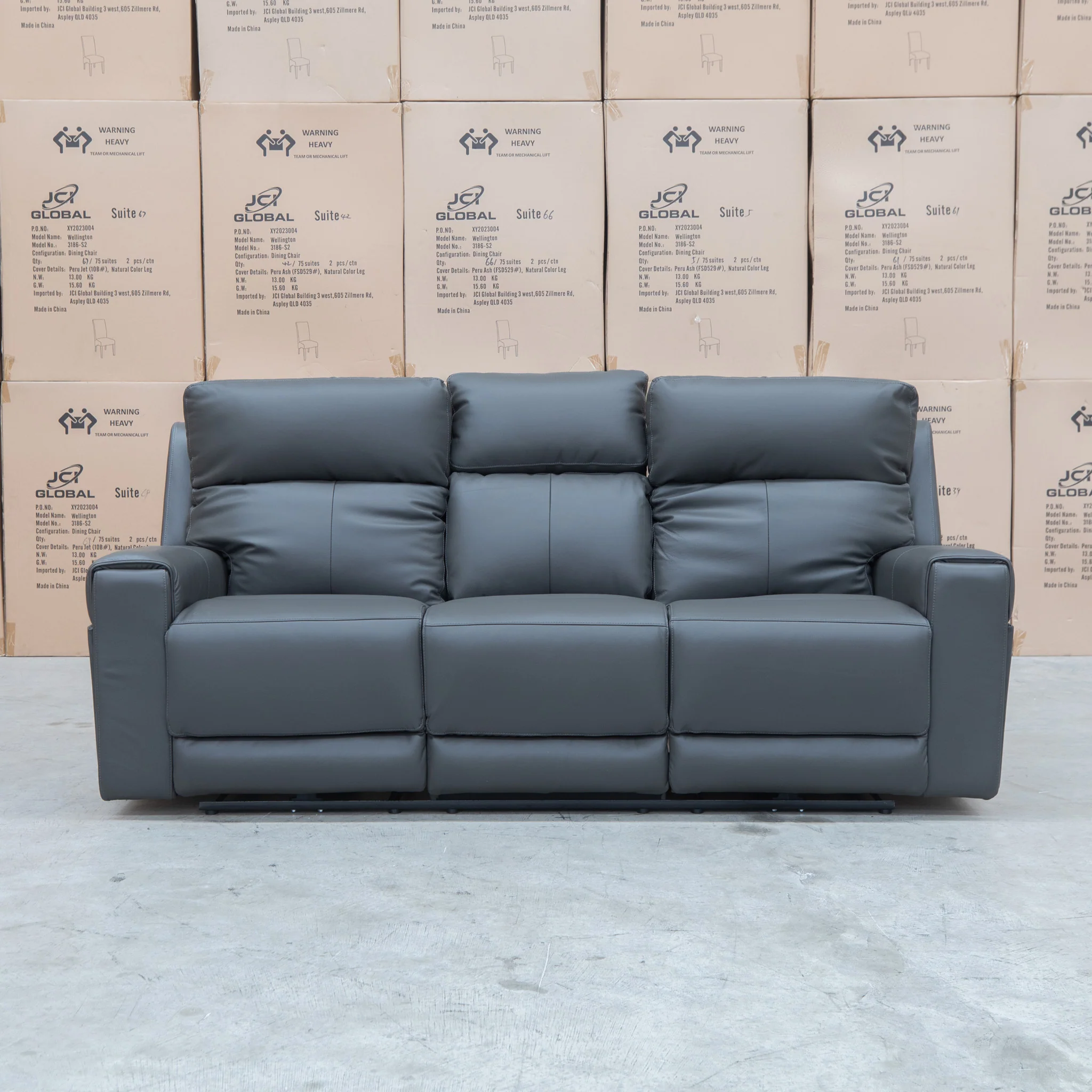 Anchorage Three Seat Triple Motor Electric Recliner Lounge - Storm Leather - Image 13