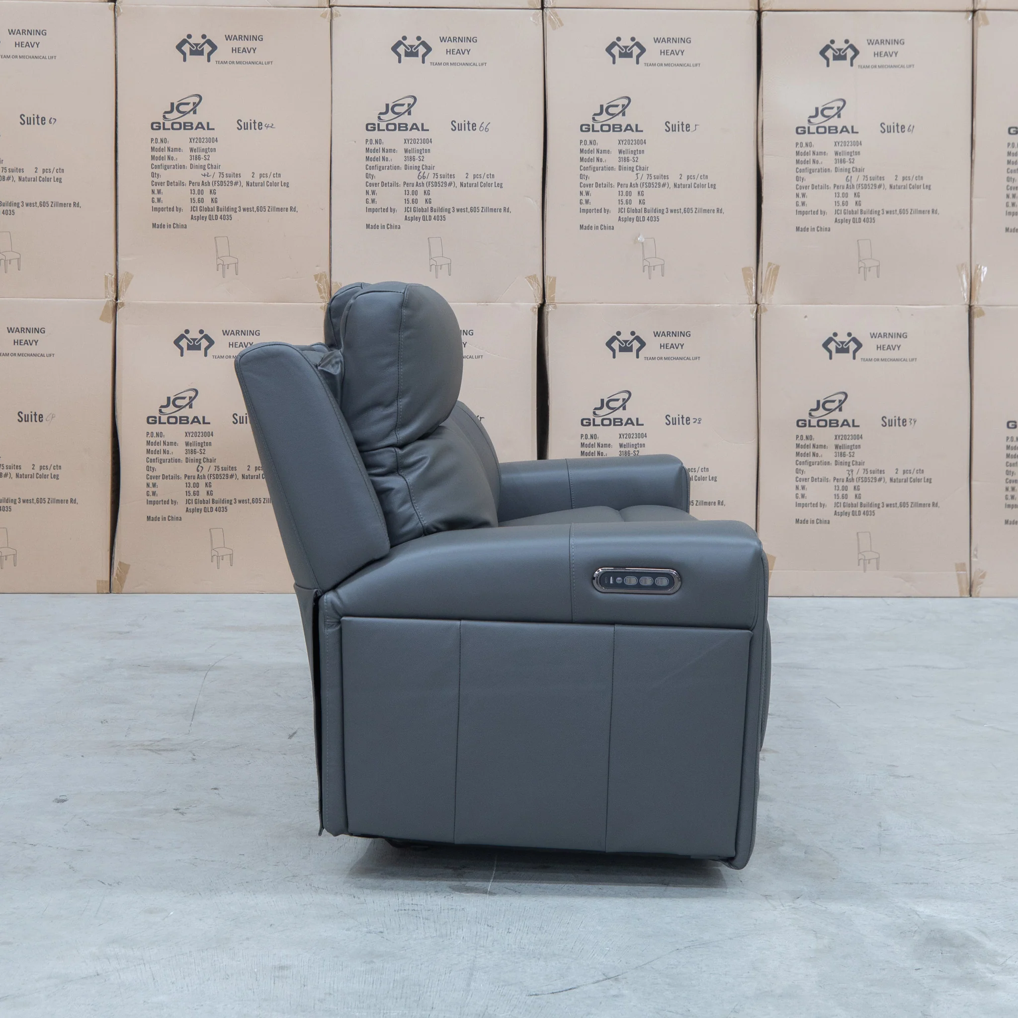 Anchorage Three Seat Triple Motor Electric Recliner Lounge - Storm Leather - Image 22