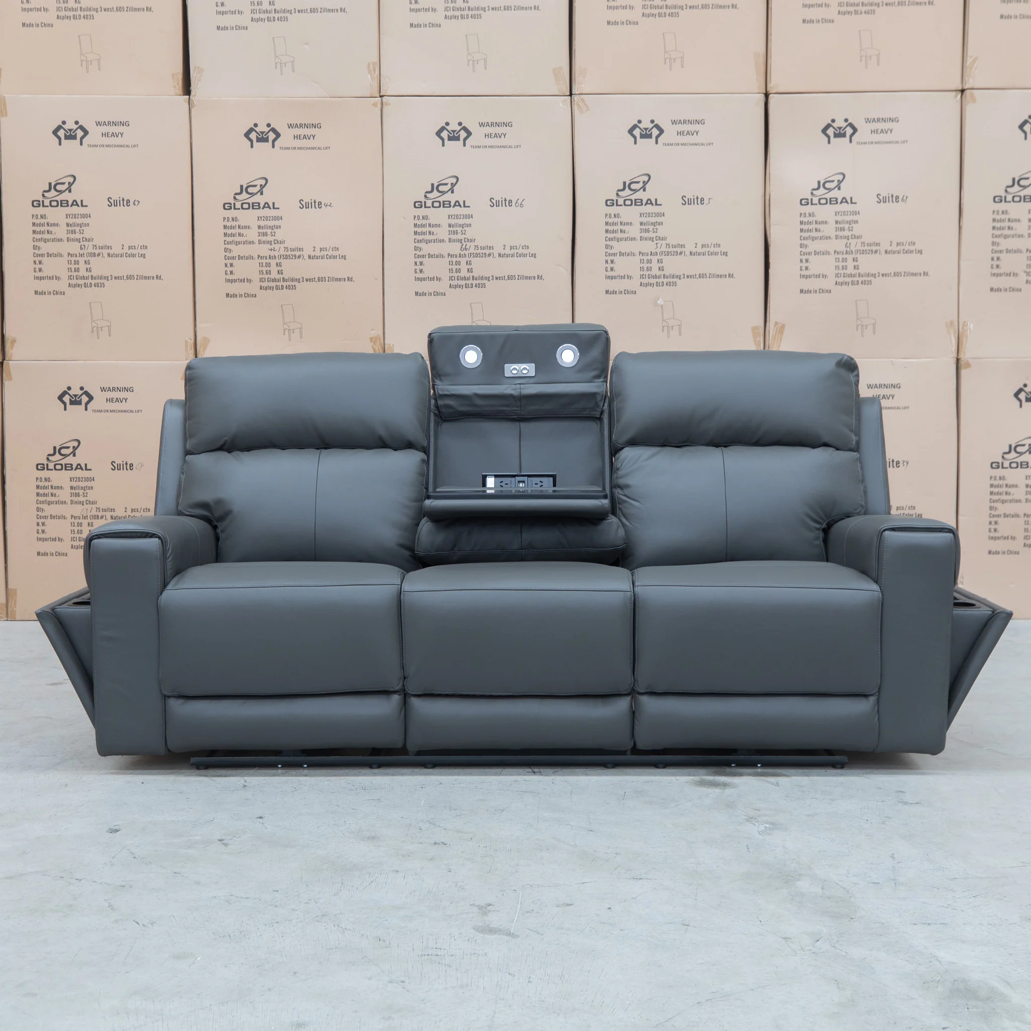 Anchorage Three Seat Triple Motor Electric Recliner Lounge - Storm Leather - Image 4