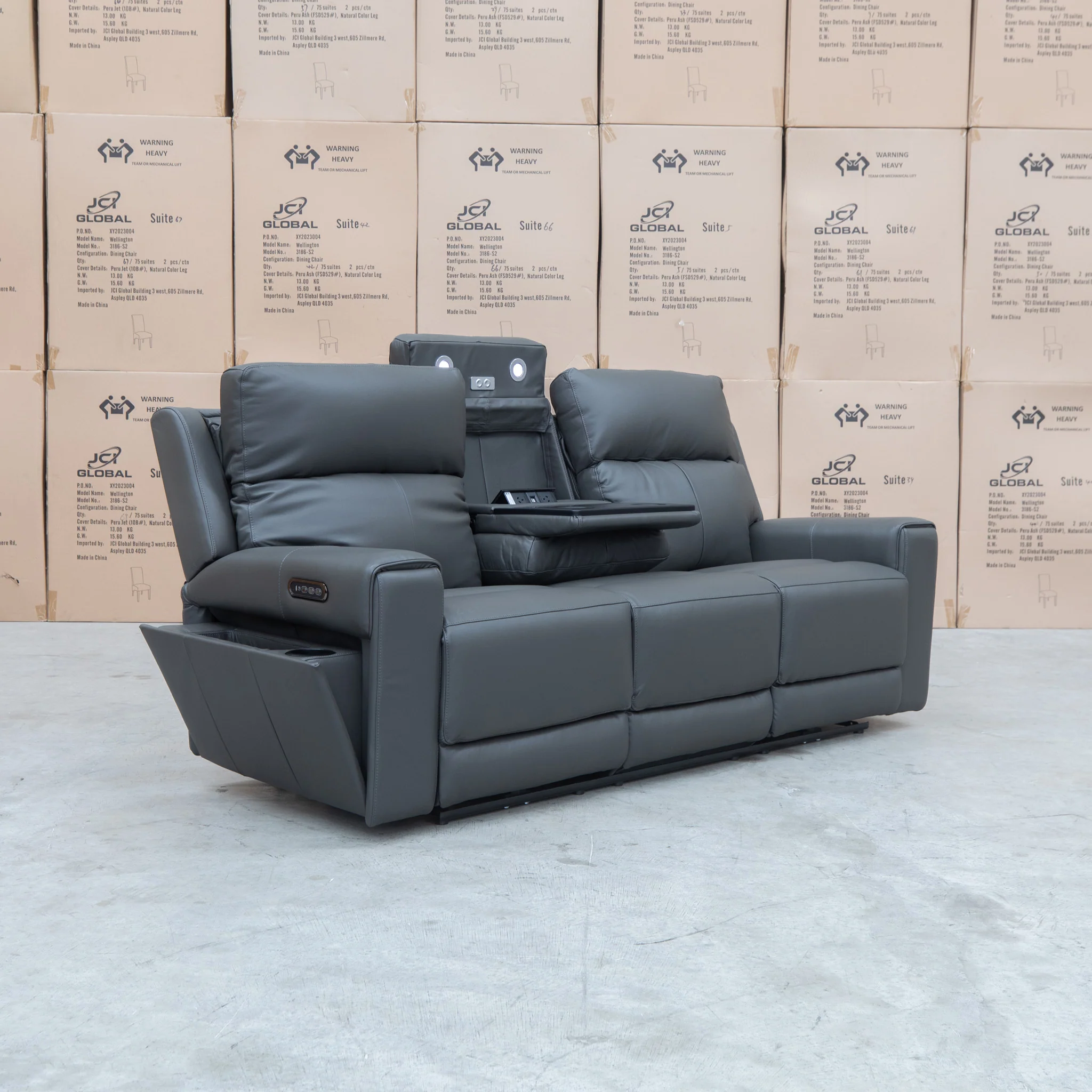 Anchorage Three Seat Triple Motor Electric Recliner Lounge - Storm Leather - Image 9