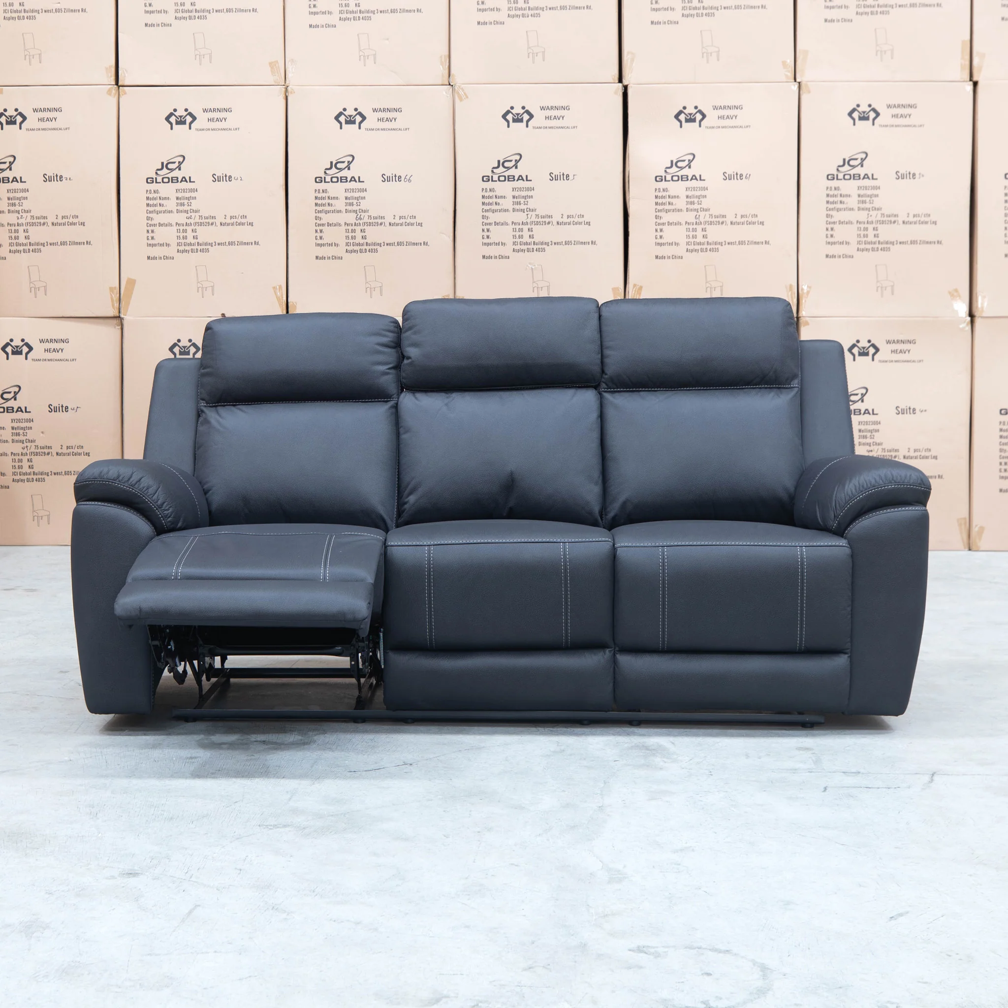 Bari Three Seat Recliner Lounge - Jet - Image 5