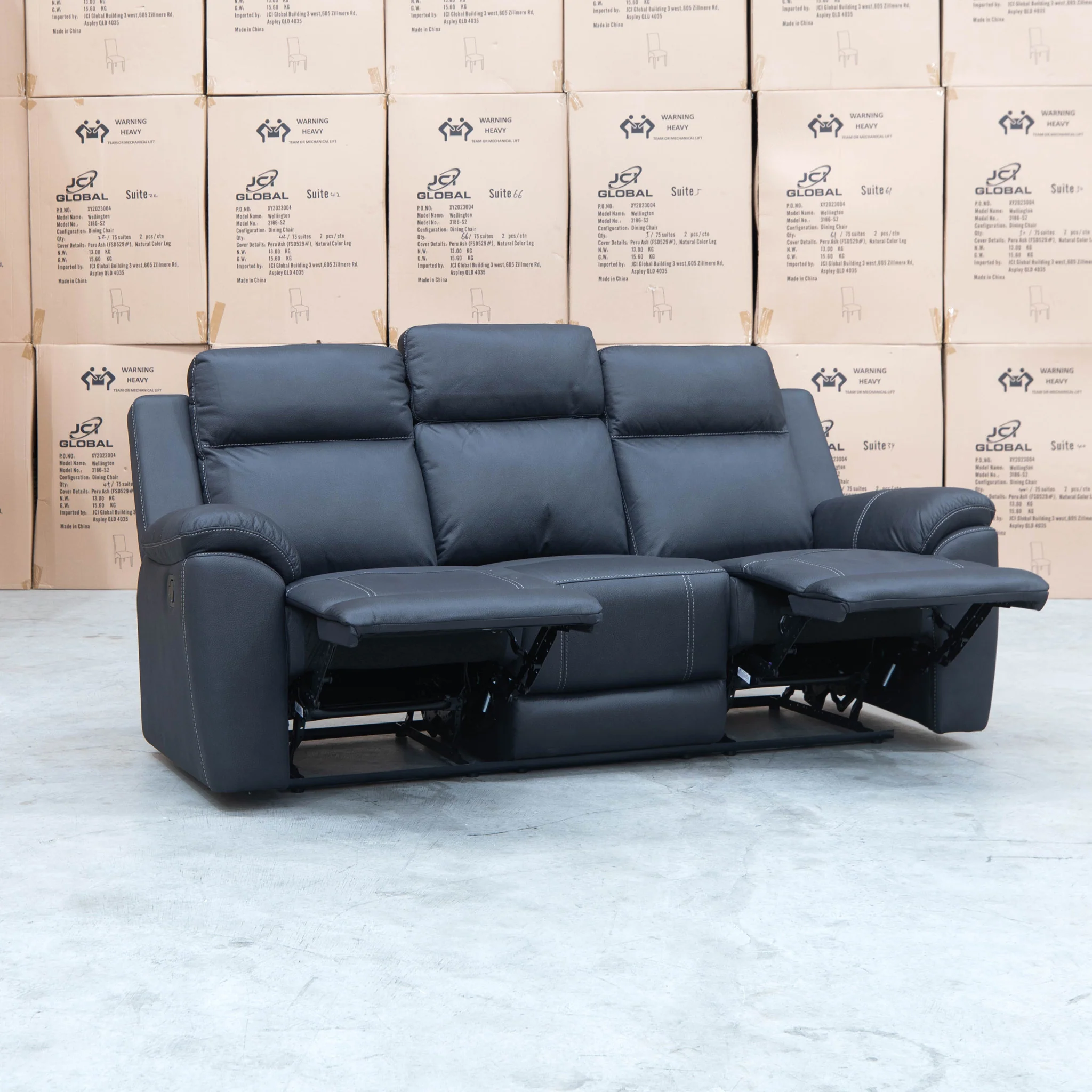 Bari Three Seat Recliner Lounge - Jet - Image 9