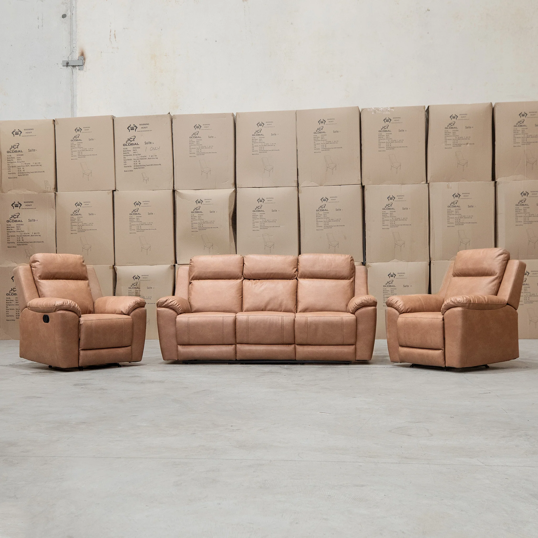 Bari Three Seat Recliner Lounge - Tan - Image 11
