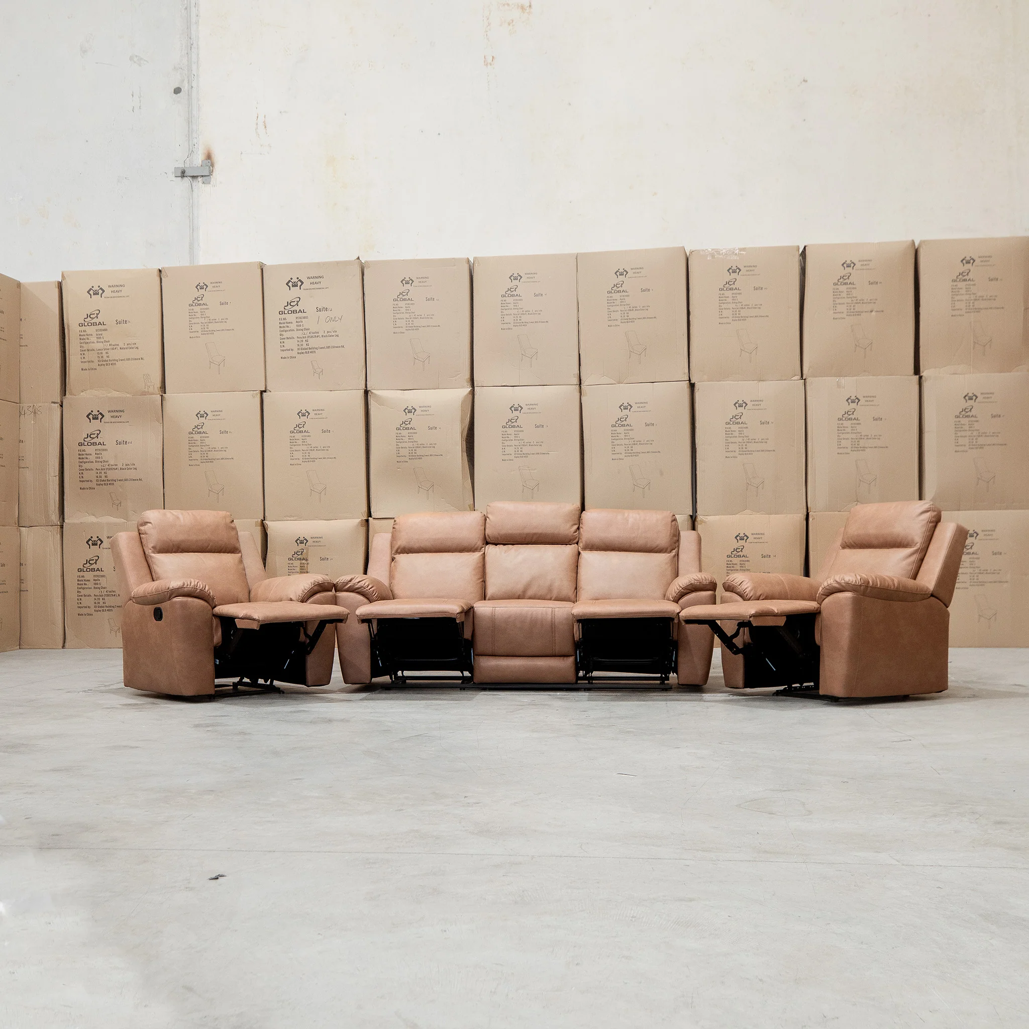 Bari Three Seat Recliner Lounge - Tan - Image 12