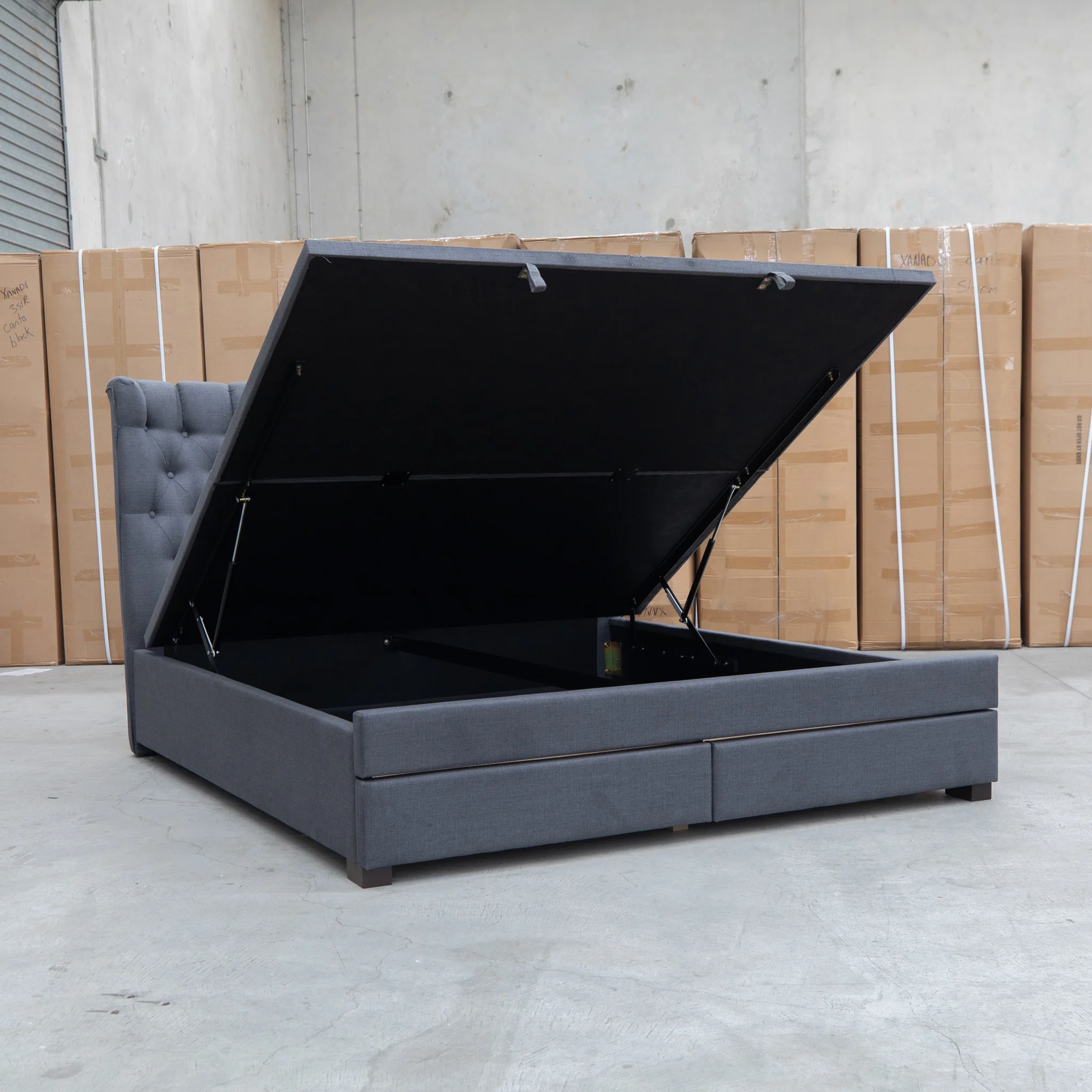 Blake King Upholstered Gas Lift Storage Bed - Charcoal - Image 9