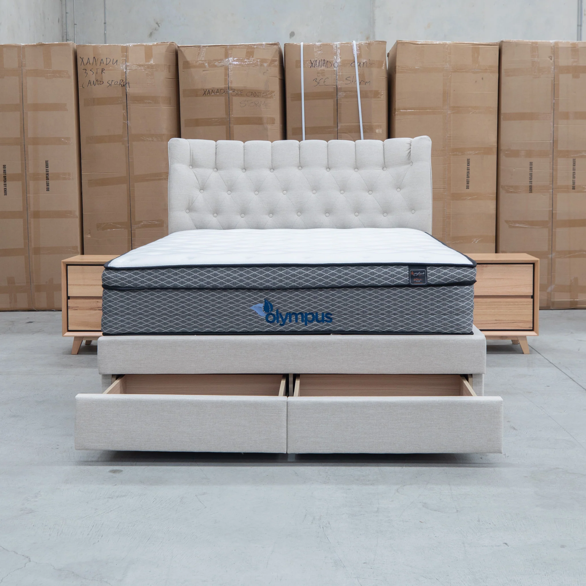 Blake King Upholstered Gas Lift Storage Bed - Oat White - Image 22