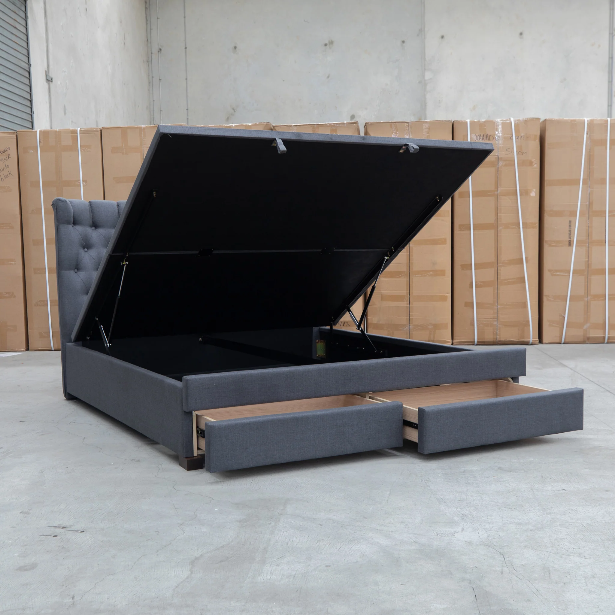 Blake Queen Upholstered Gas Lift Storage Bed - Charcoal - Image 11