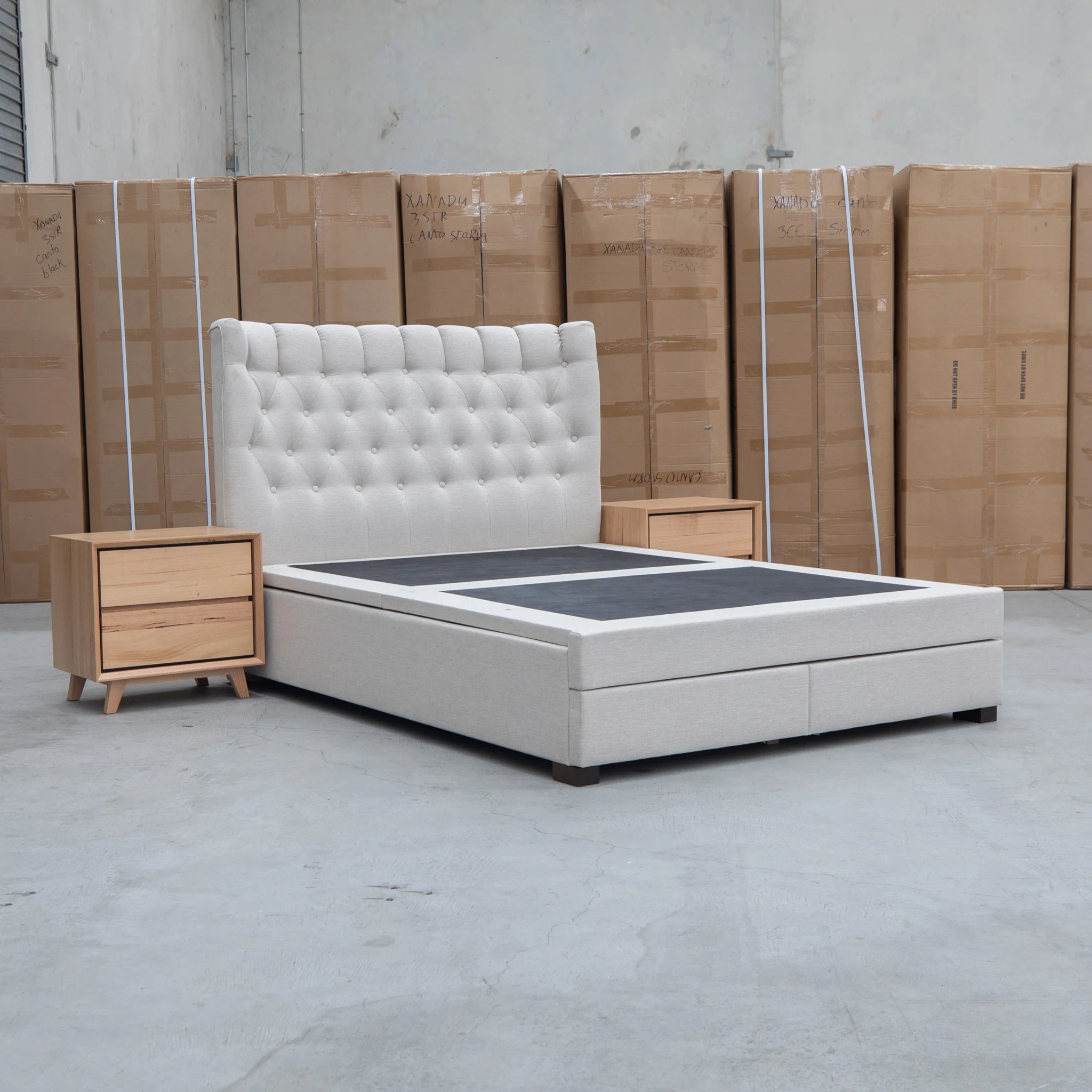 Blake Queen Upholstered Gas Lift Storage Bed - Oat White - Image 10