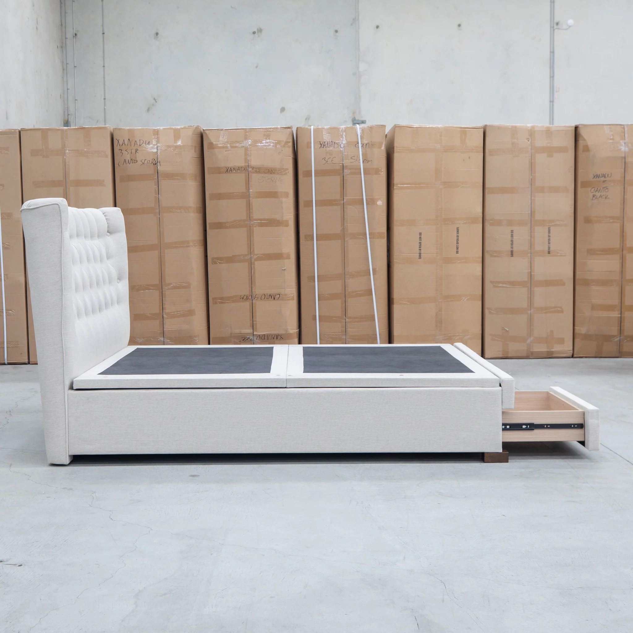Blake Queen Upholstered Gas Lift Storage Bed - Oat White - Image 18