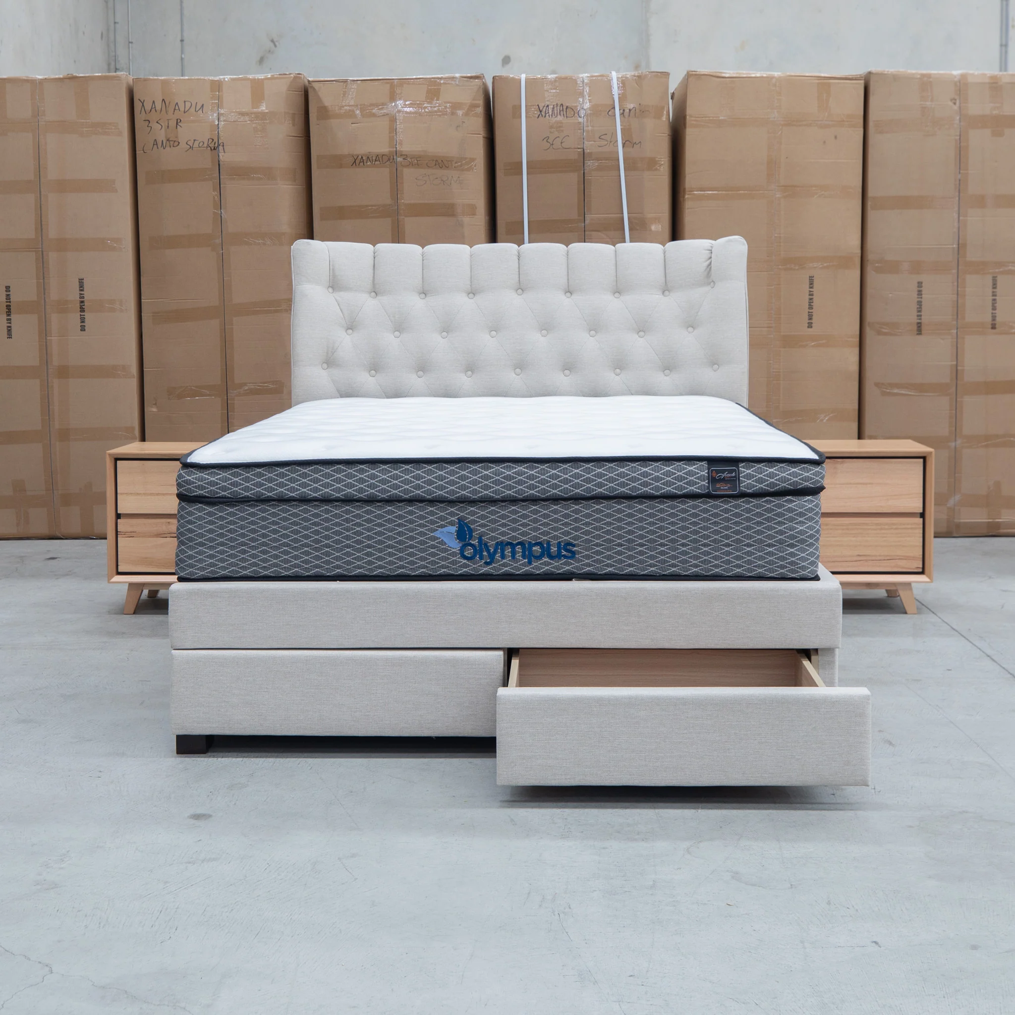 Blake Queen Upholstered Gas Lift Storage Bed - Oat White - Image 21