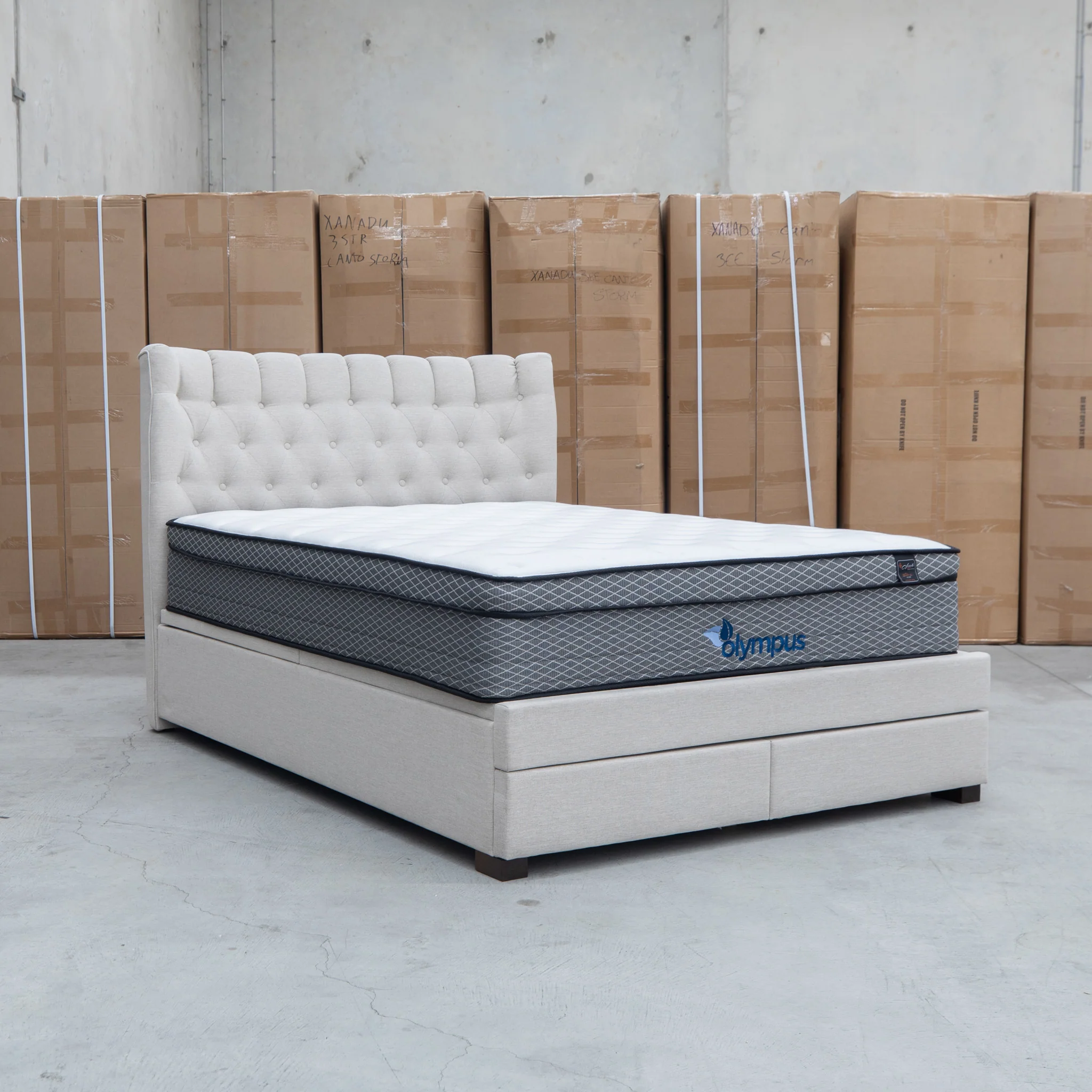 Blake Queen Upholstered Gas Lift Storage Bed - Oat White - Image 24