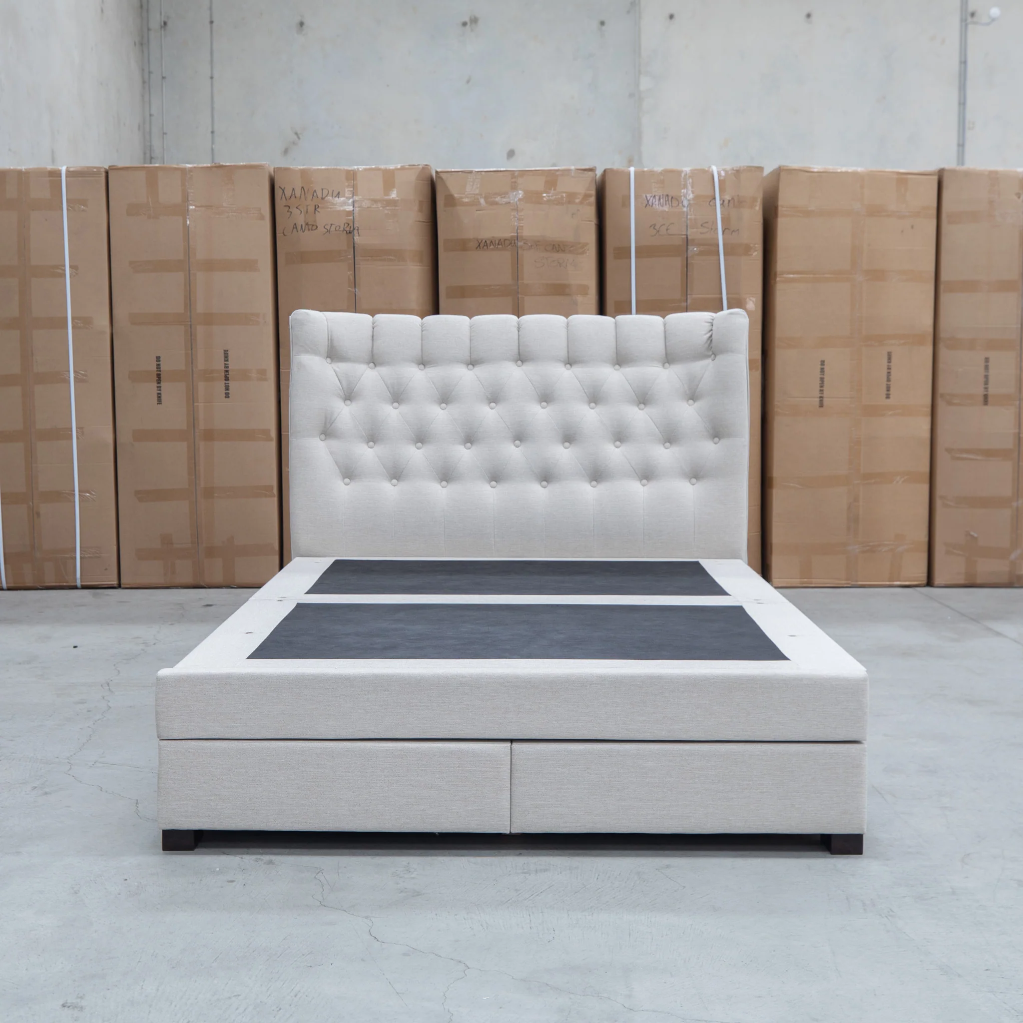 Blake Queen Upholstered Gas Lift Storage Bed - Oat White - Image 29