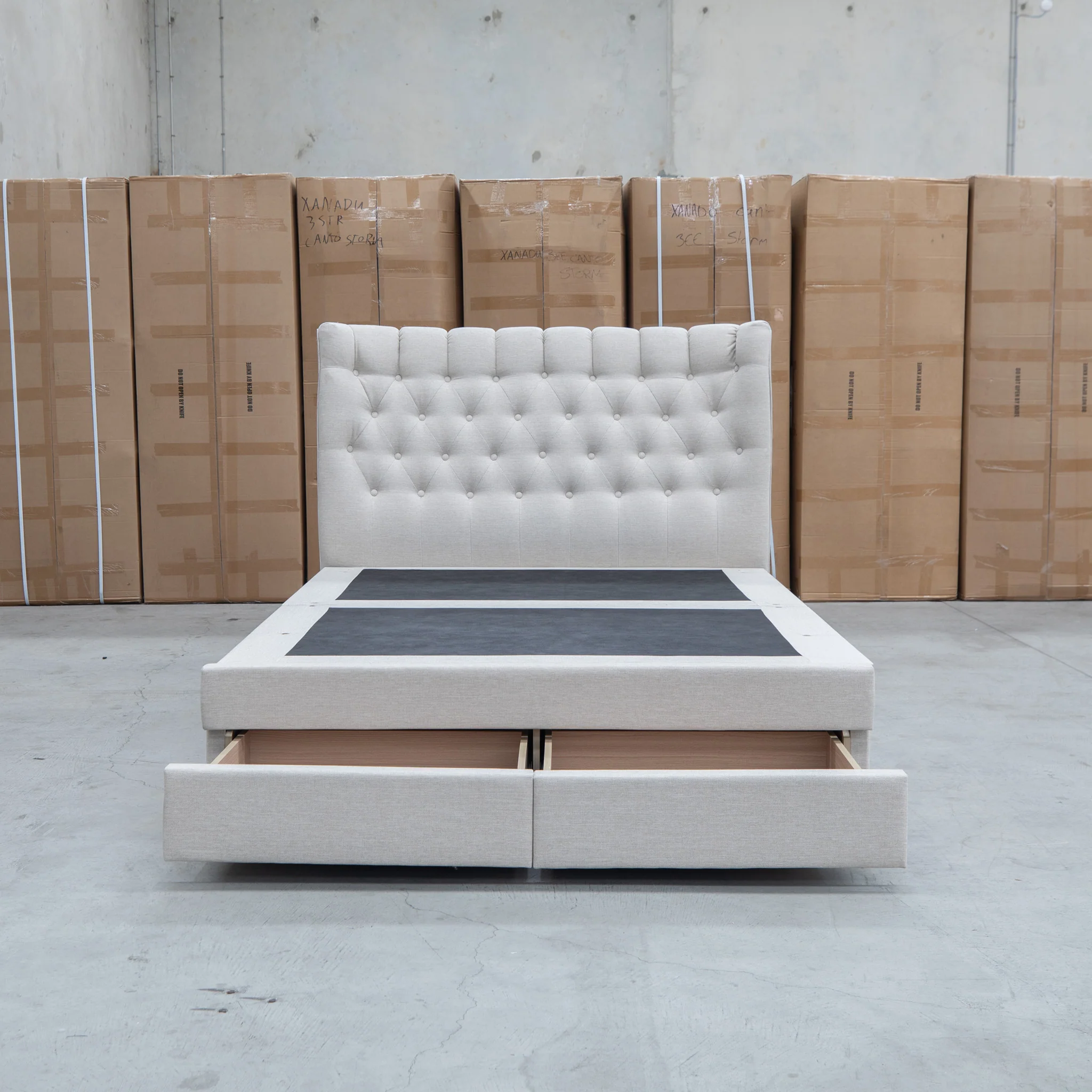 Blake Queen Upholstered Gas Lift Storage Bed - Oat White - Image 32