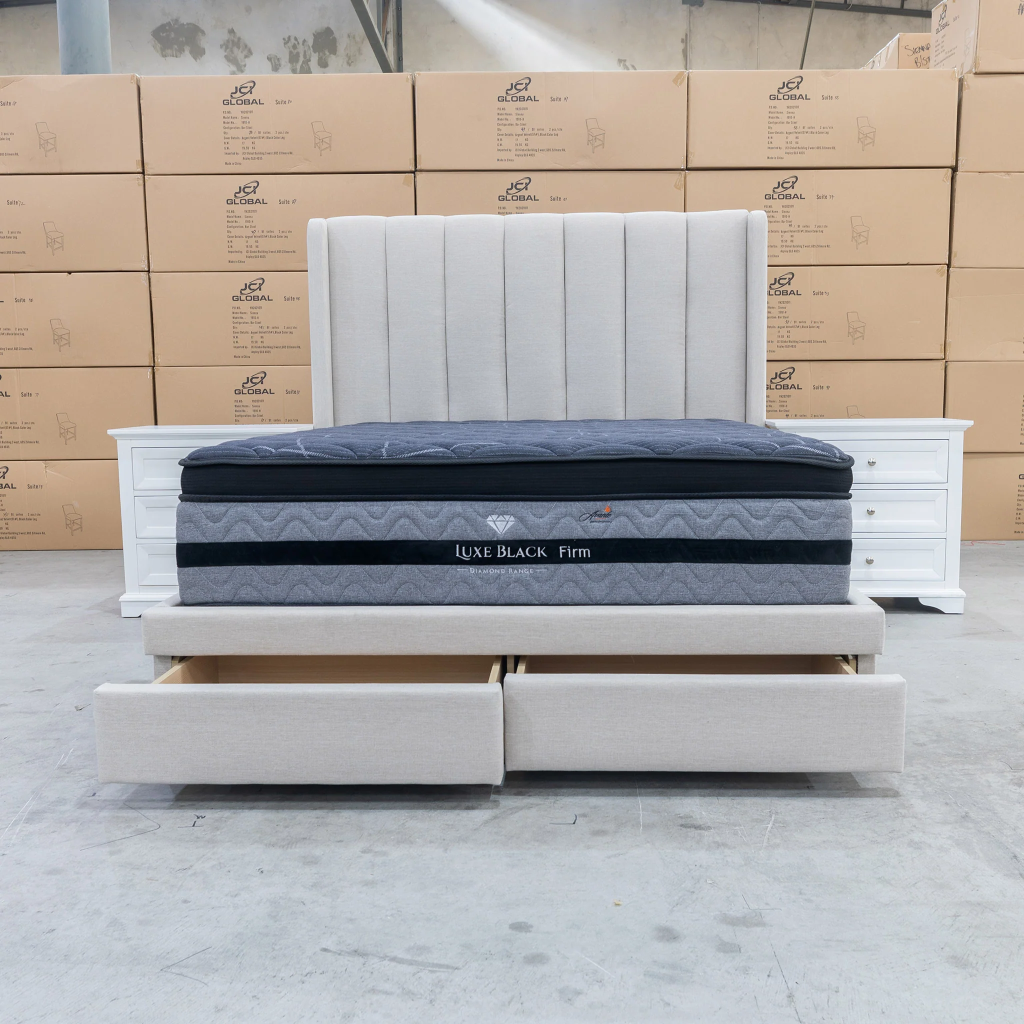 Chester King Fabric Storage Bed - Oat White - Image 10