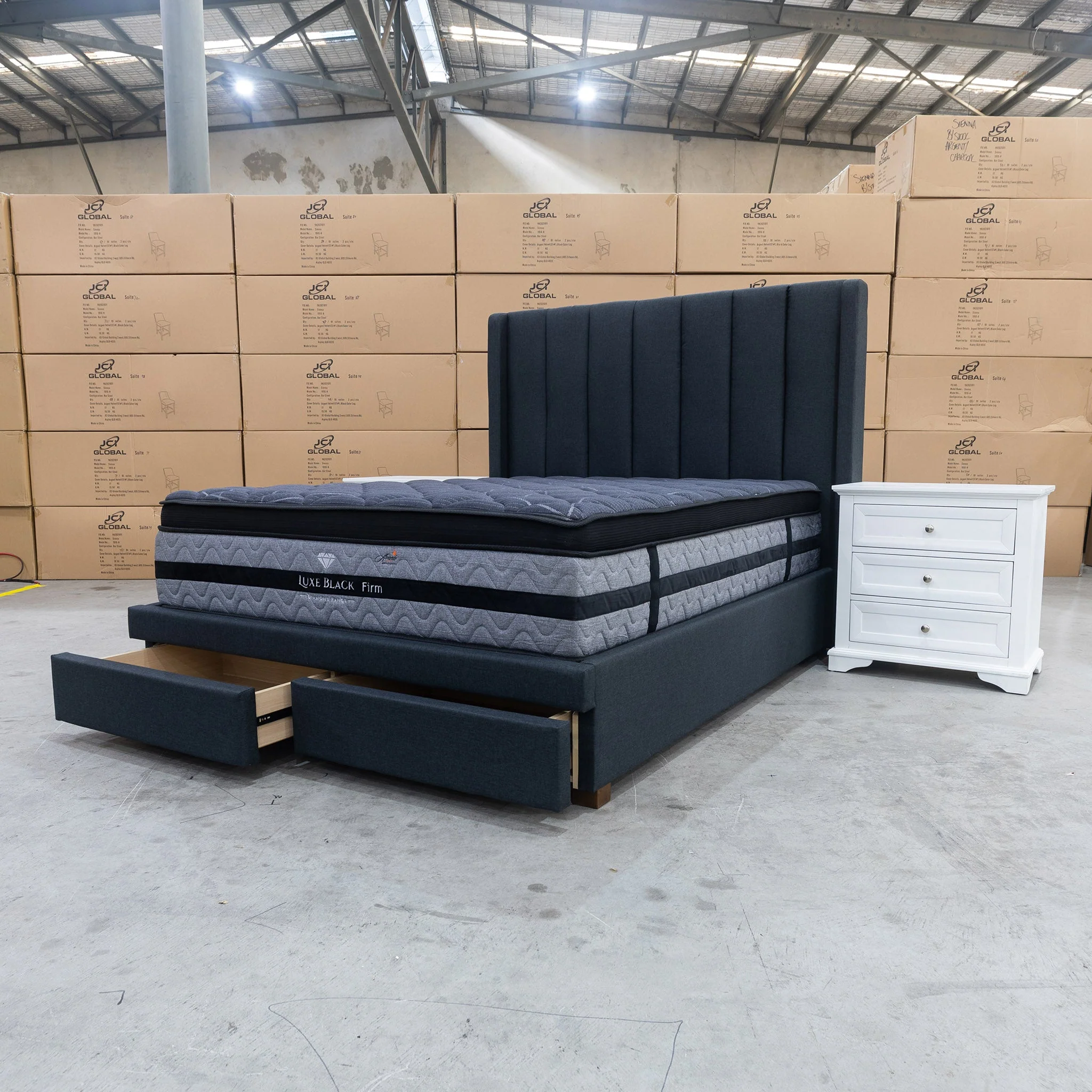 Chester Queen Fabric Storage Bed - Charcoal