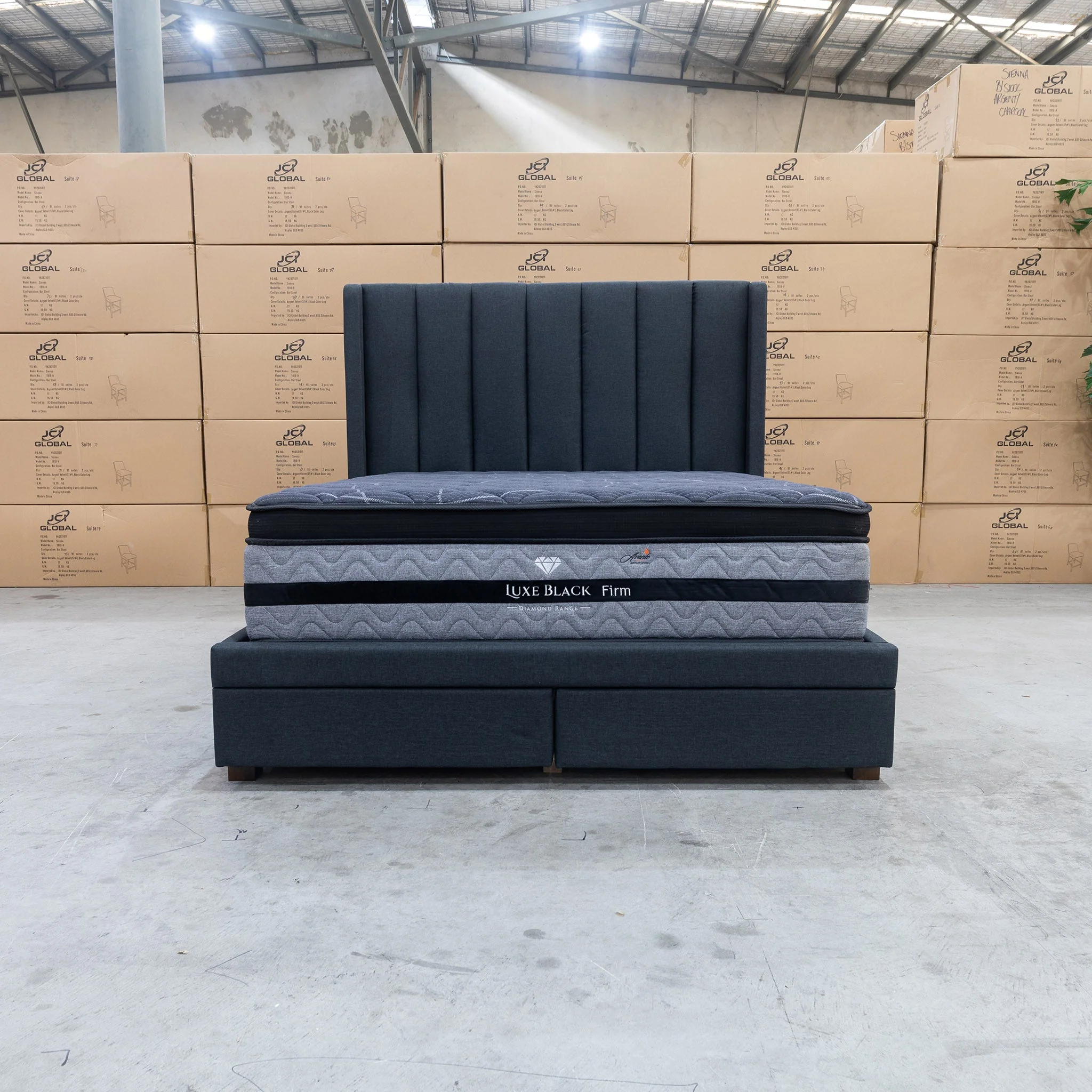 Chester Queen Fabric Storage Bed - Charcoal - Image 10