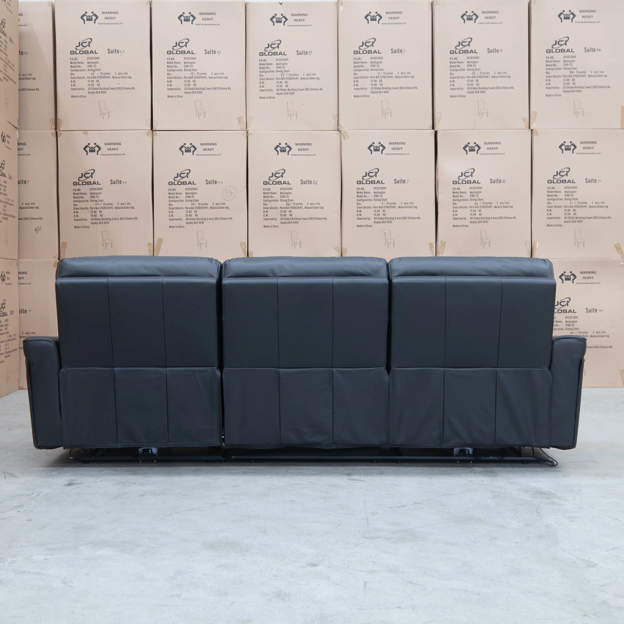 Cobble Electric Three Seat Leather Recliner Lounge - Black - Image 10