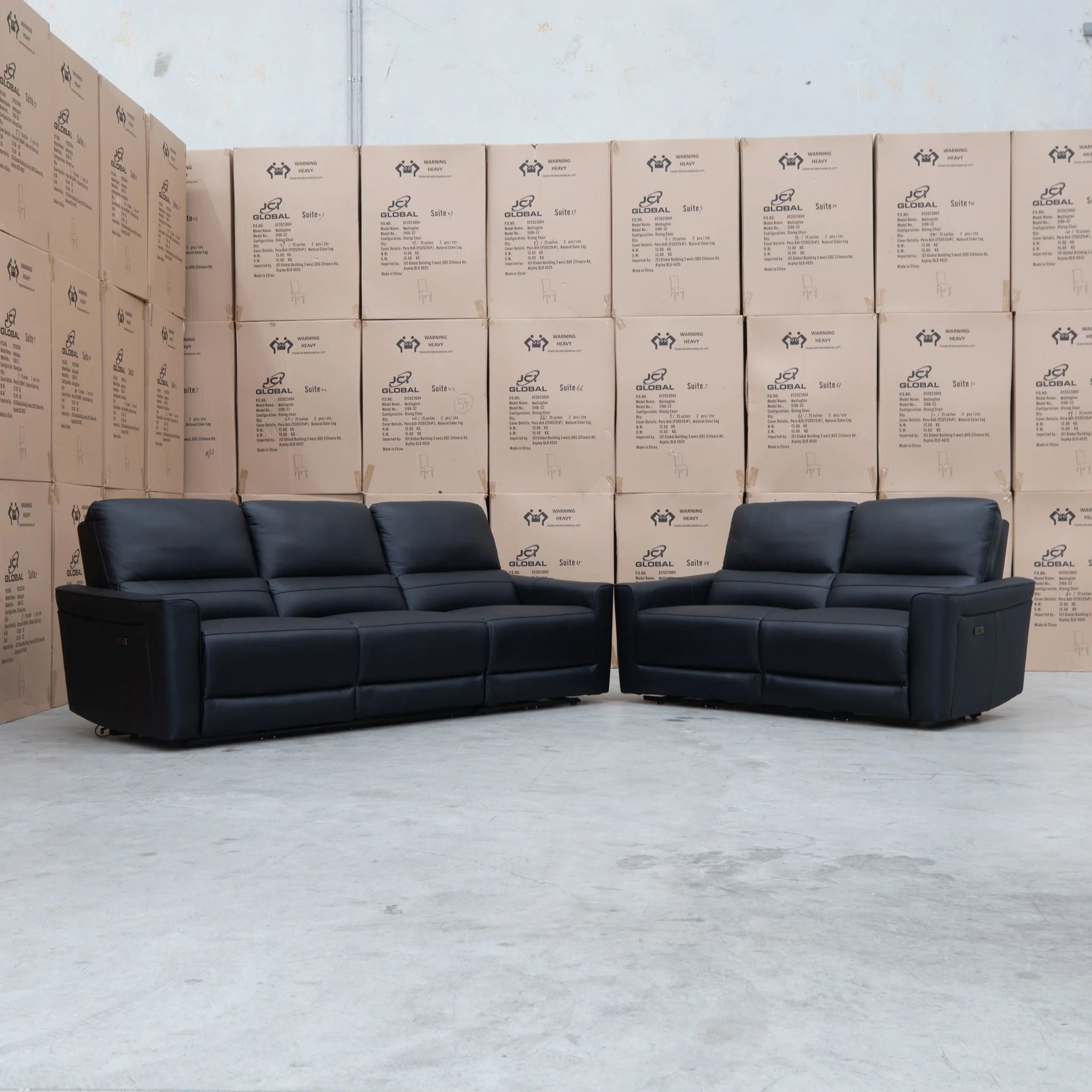 Cobble Electric Three Seat Leather Recliner Lounge - Black - Image 11