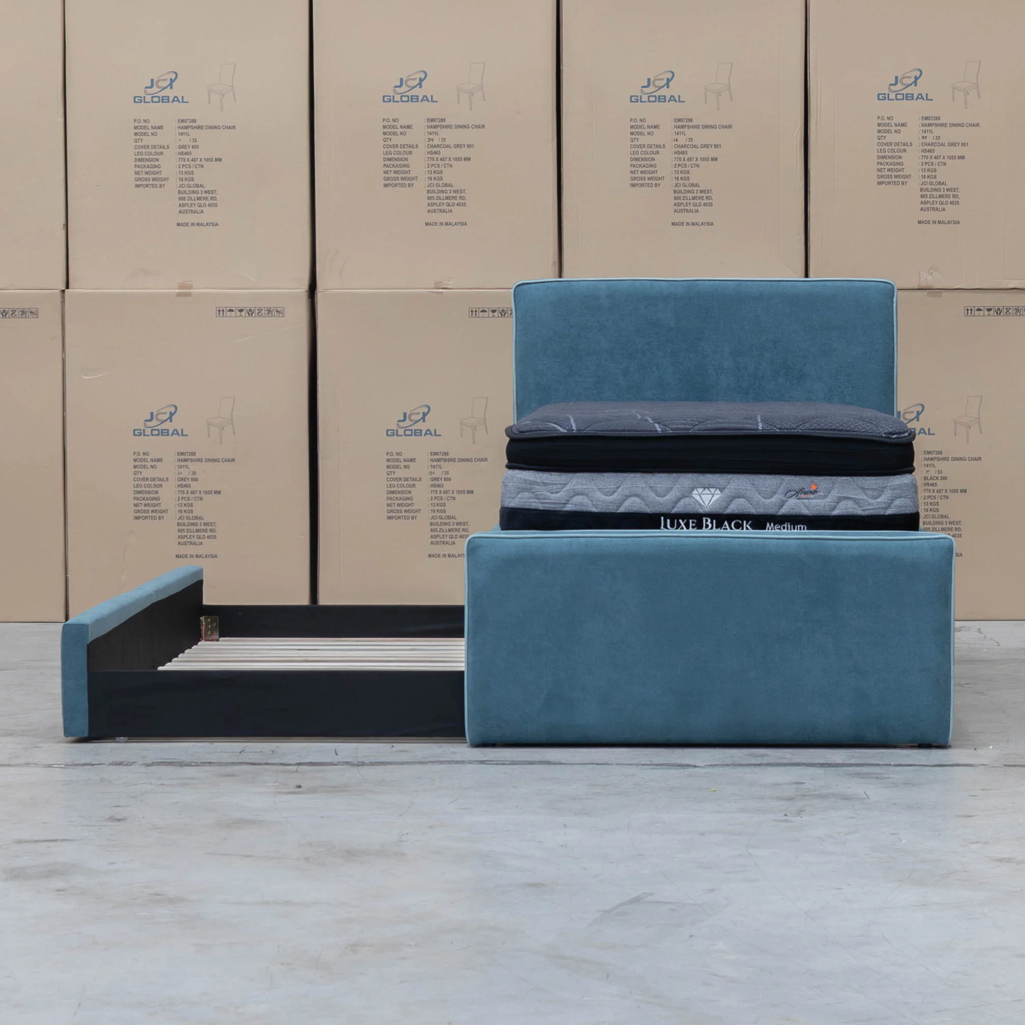 Coco Single Fabric Trundle Bed - Teal (Reversible Trundle) - Image 14