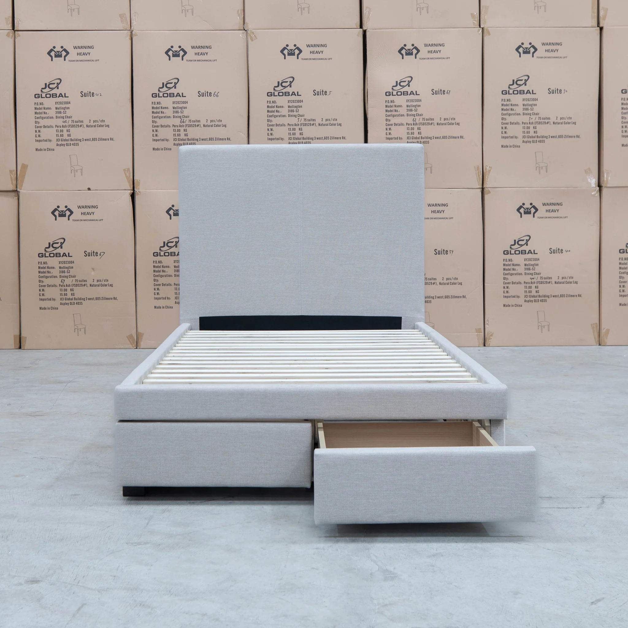 Cooper King Single Fabric Storage Bed - Oat White - Available After 13th March - Image 4