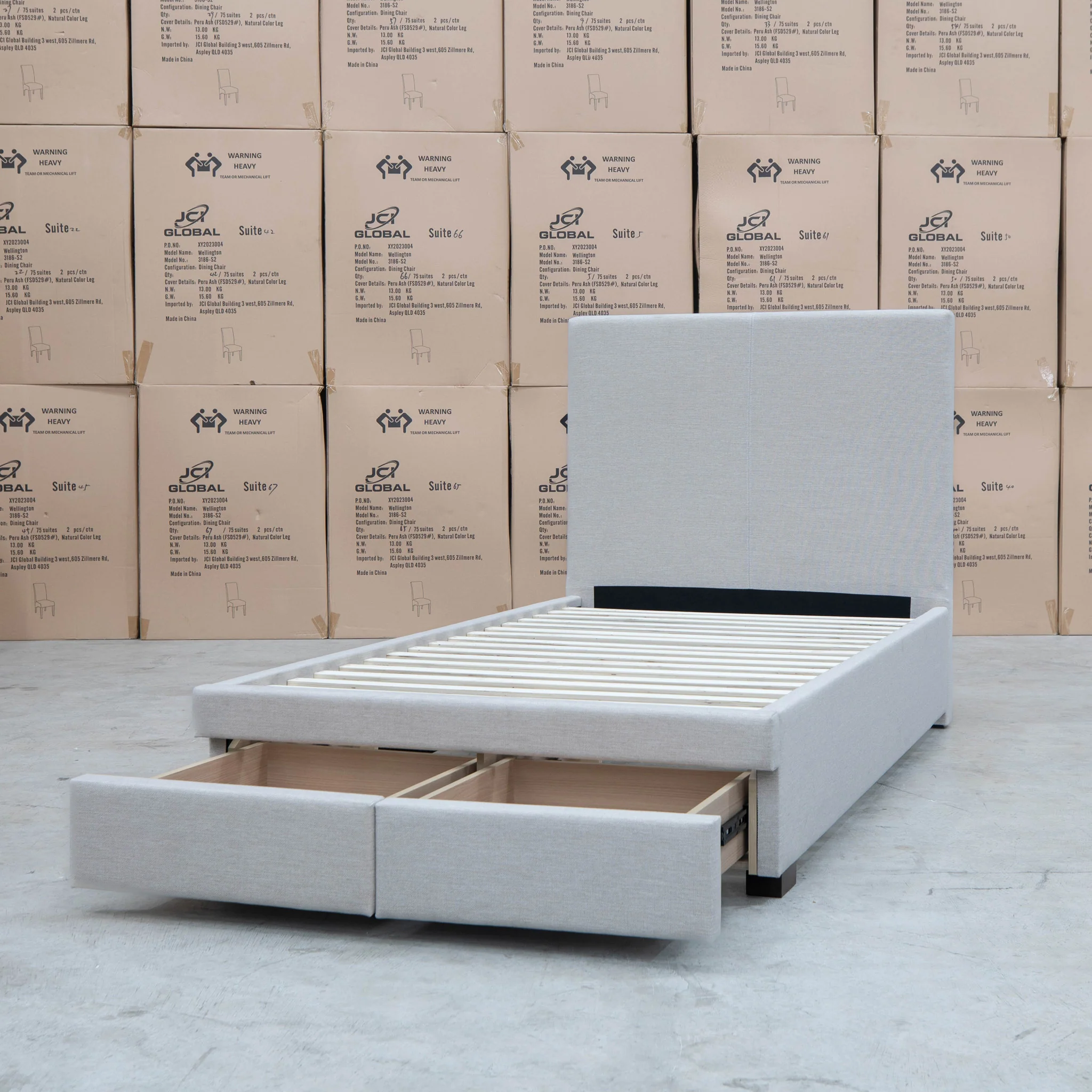 Cooper King Single Fabric Storage Bed - Oat White - Available After 13th March - Image 8