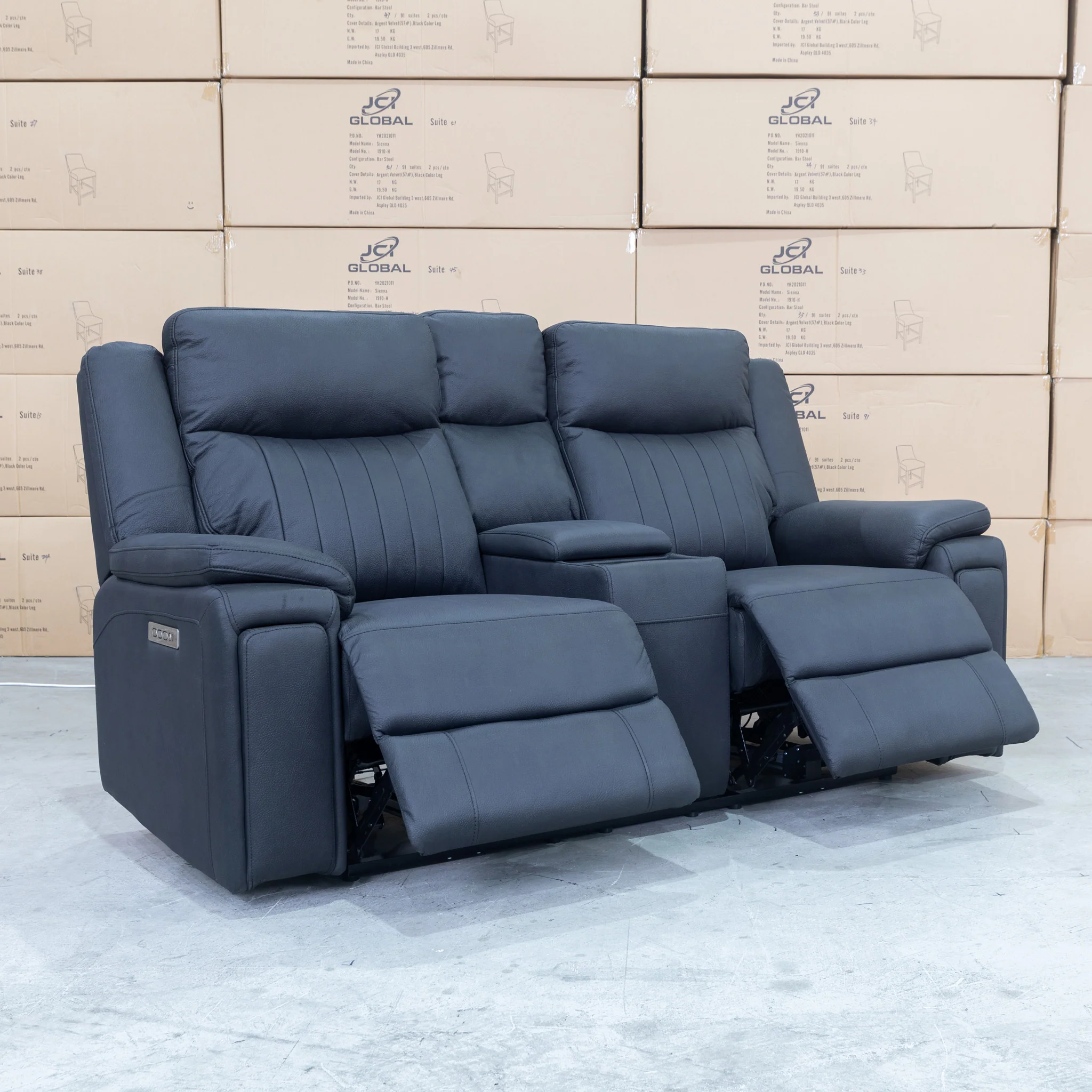 Dylan Two Seater Triple Motor Electric Recliner Lounge - Jet - Image 10