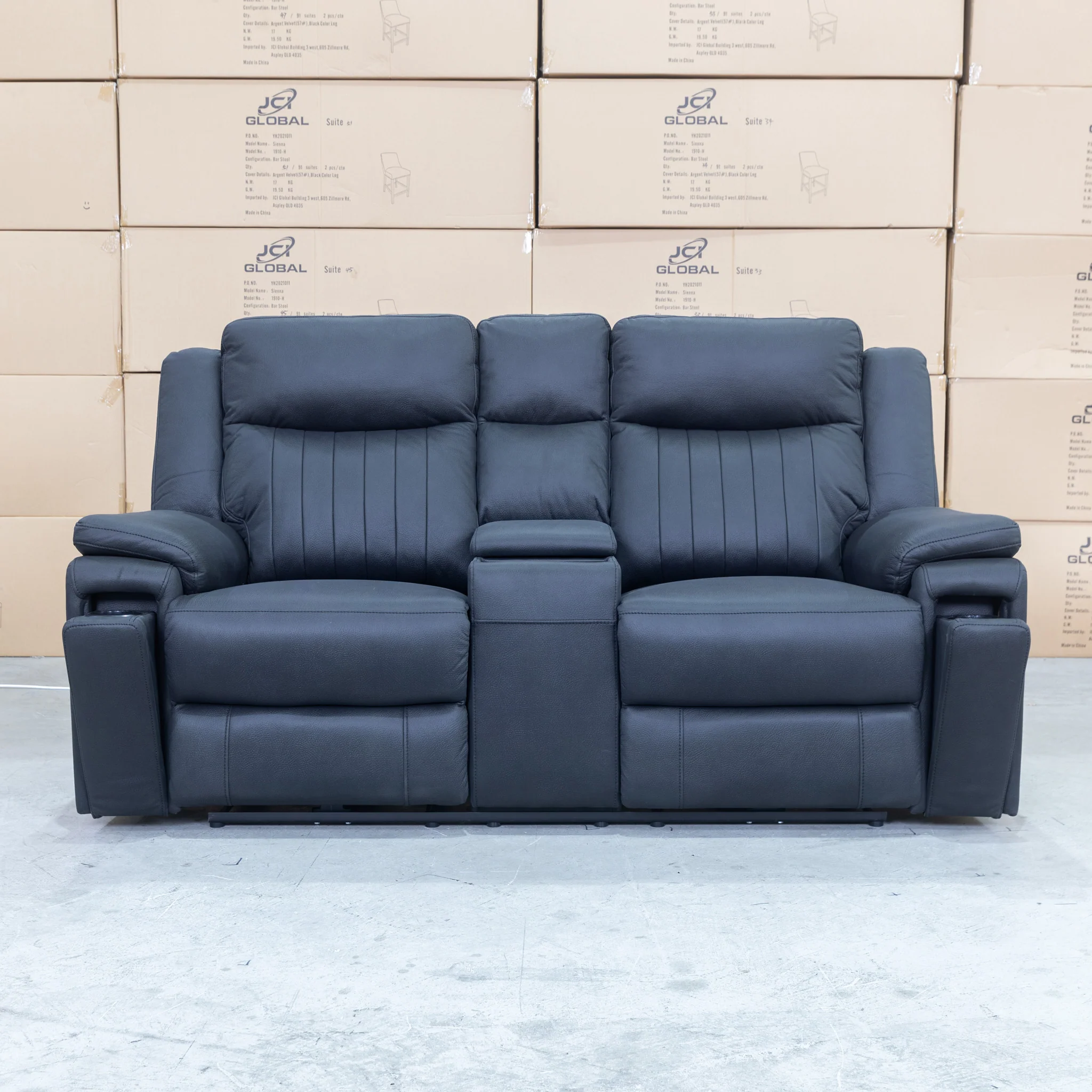 Dylan Two Seater Triple Motor Electric Recliner Lounge - Jet - Image 4