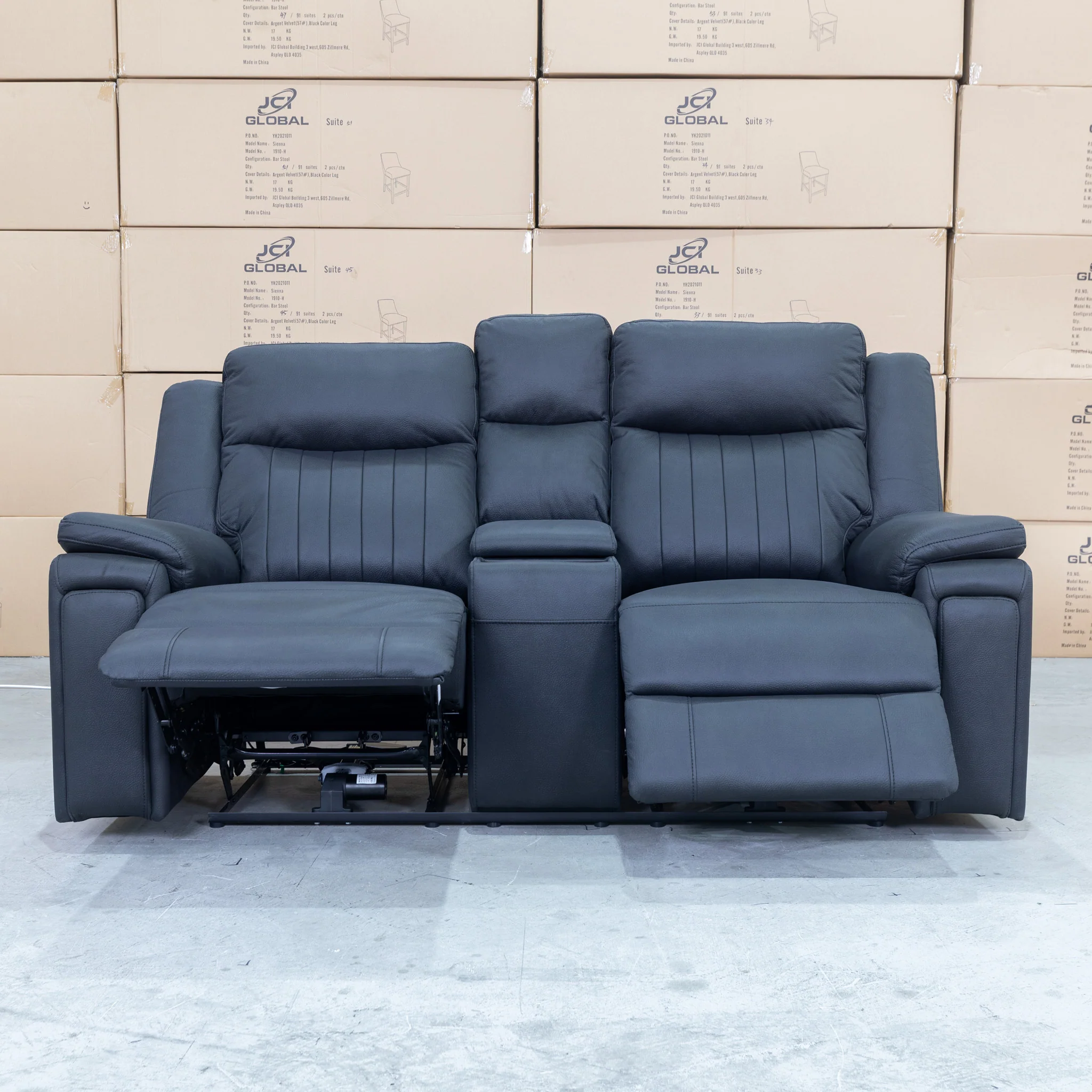 Dylan Two Seater Triple Motor Electric Recliner Lounge - Jet - Image 8