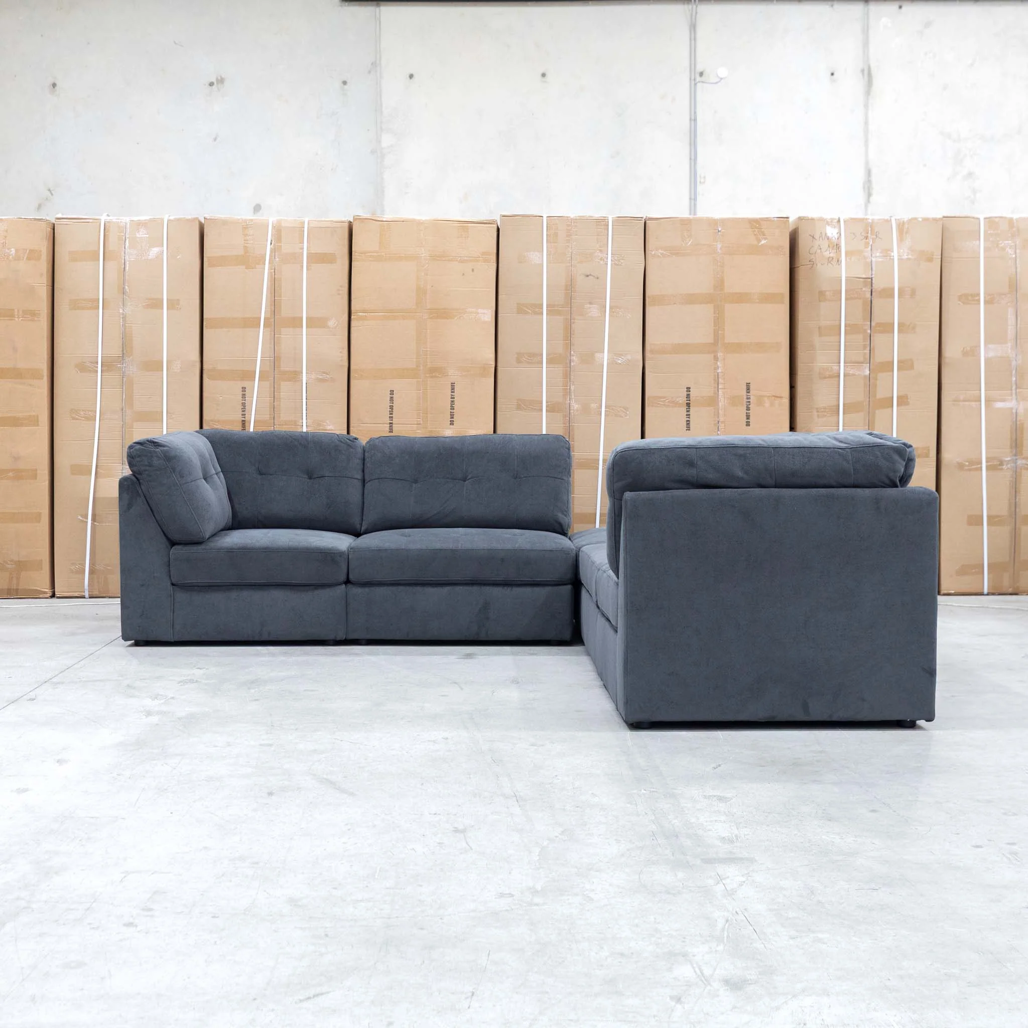Easton Modular Corner Lounge with Ottoman - Dark Grey - Image 5