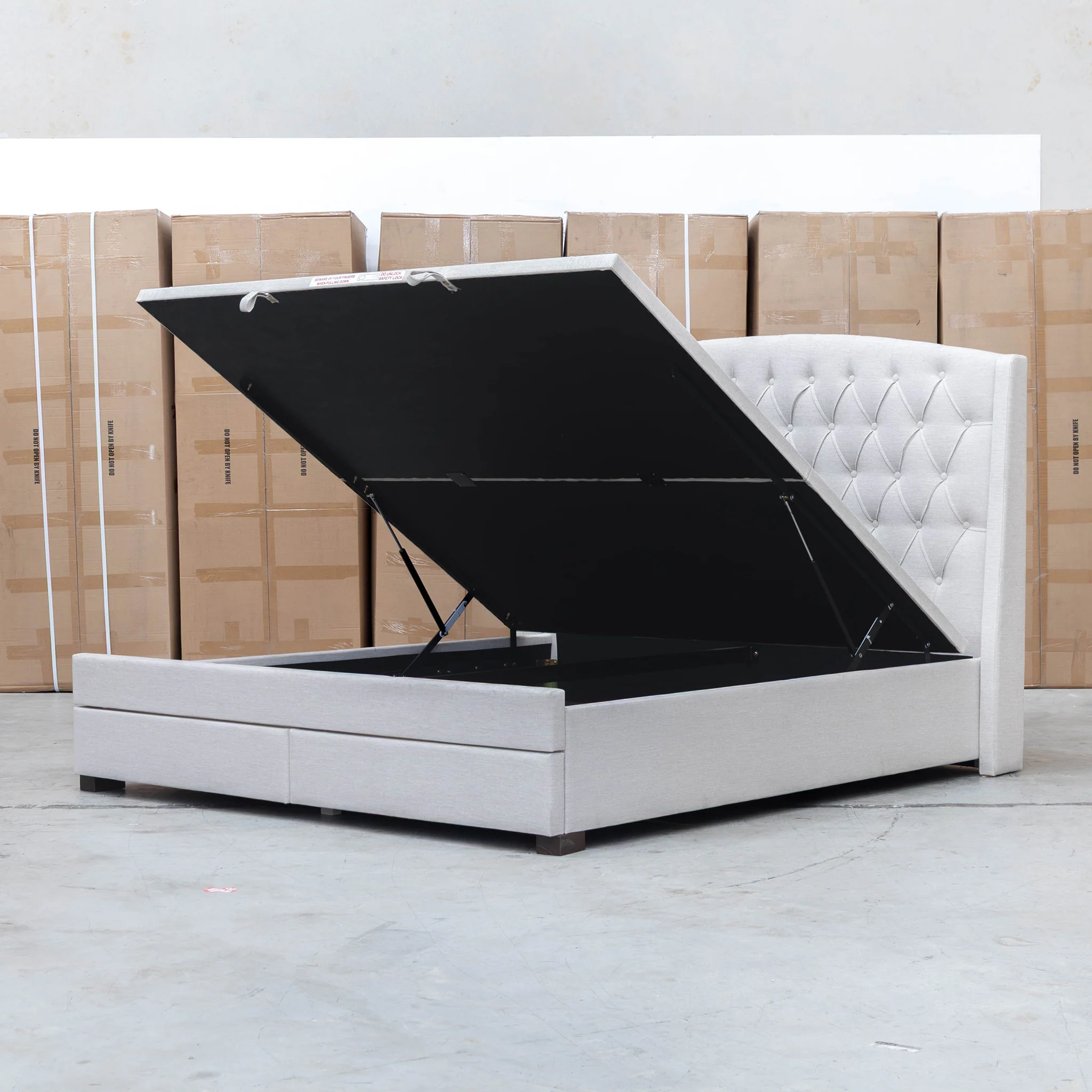 Emily King Fabric Gas Lift Storage Drawer Bed - Oat White - Image 27