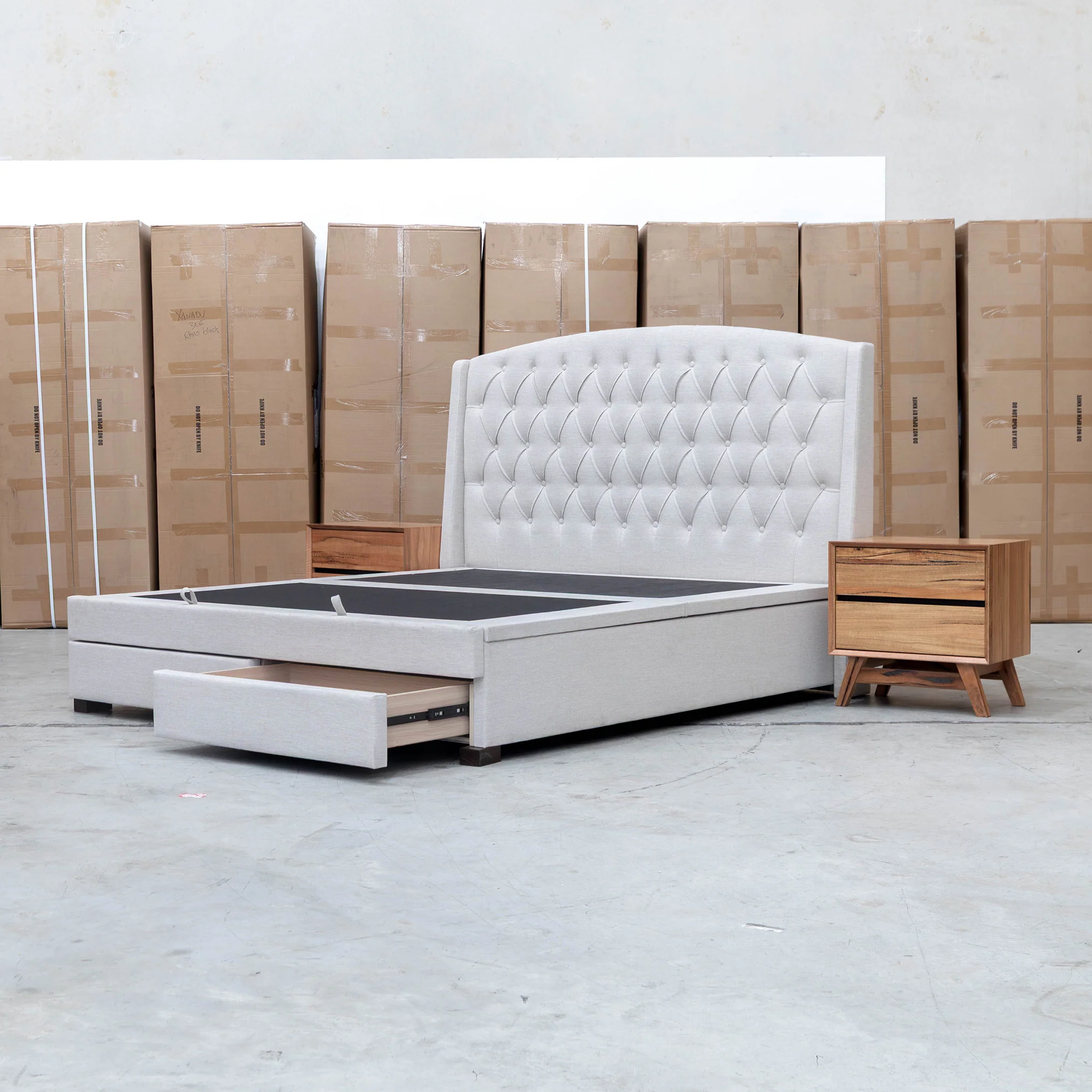 Emily King Fabric Gas Lift Storage Drawer Bed - Oat White - Image 4