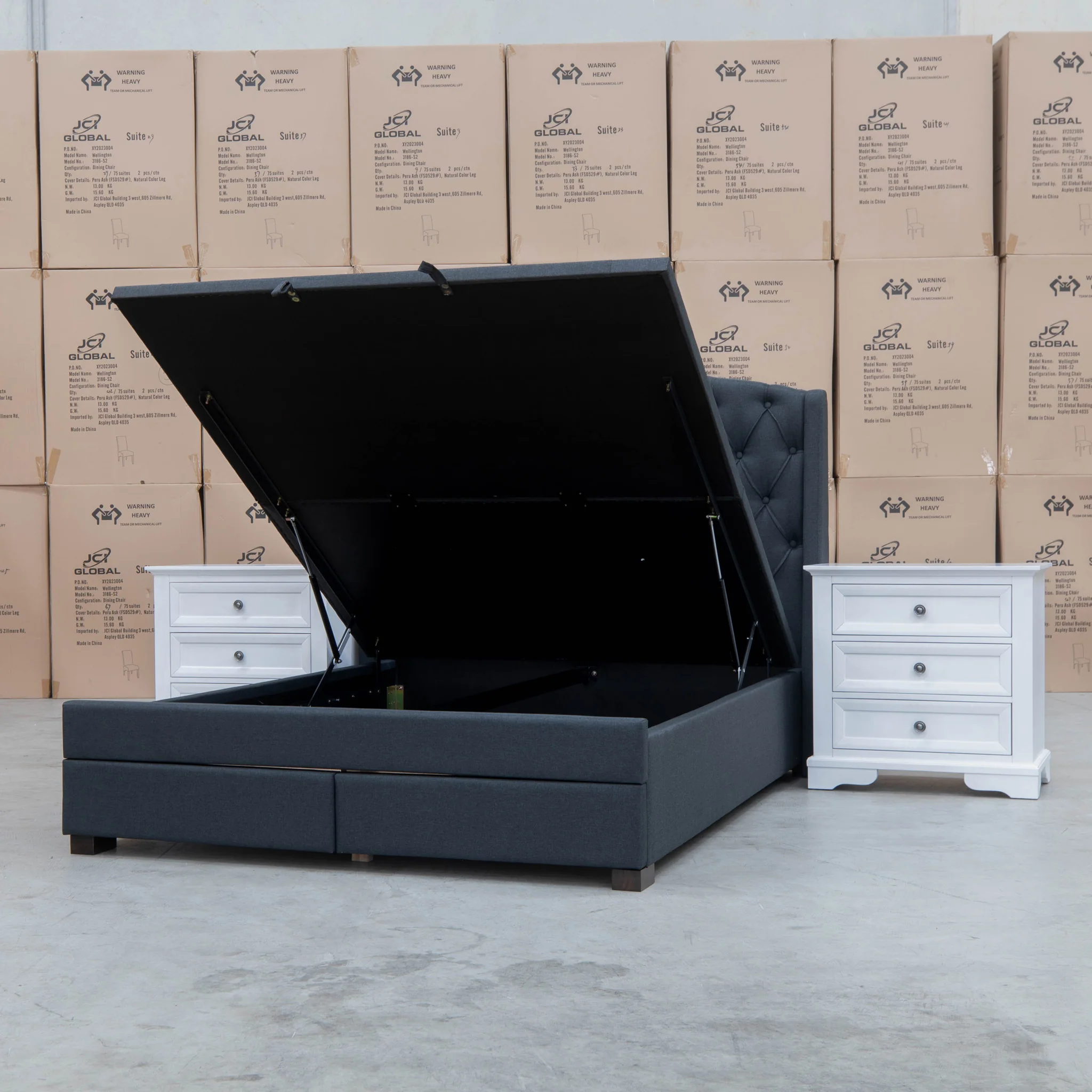 Emily Queen Fabric Gas Lift Storage Drawer Bed - Charcoal - Image 10