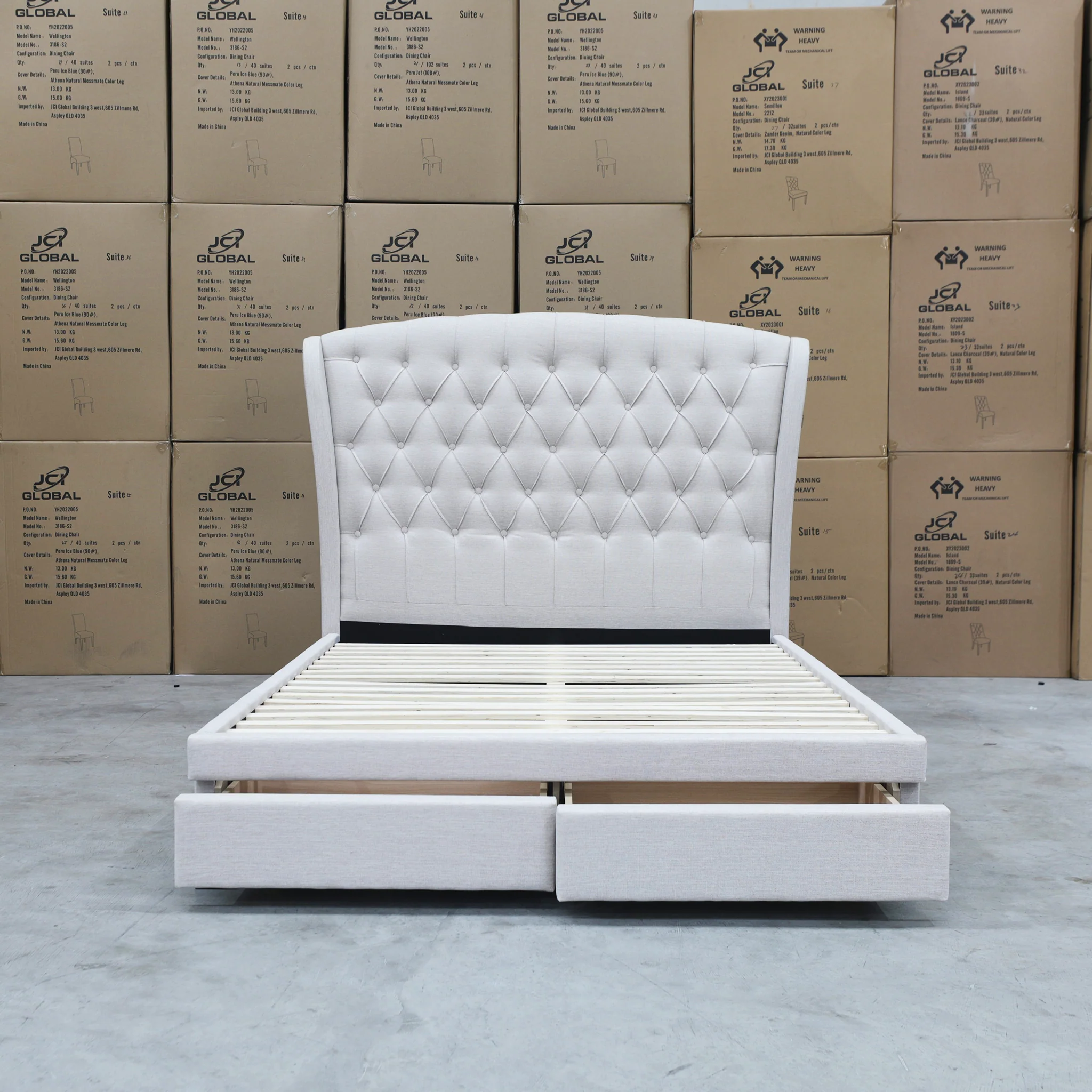 Grace King Fabric Storage Bed - Oat White - Image 3