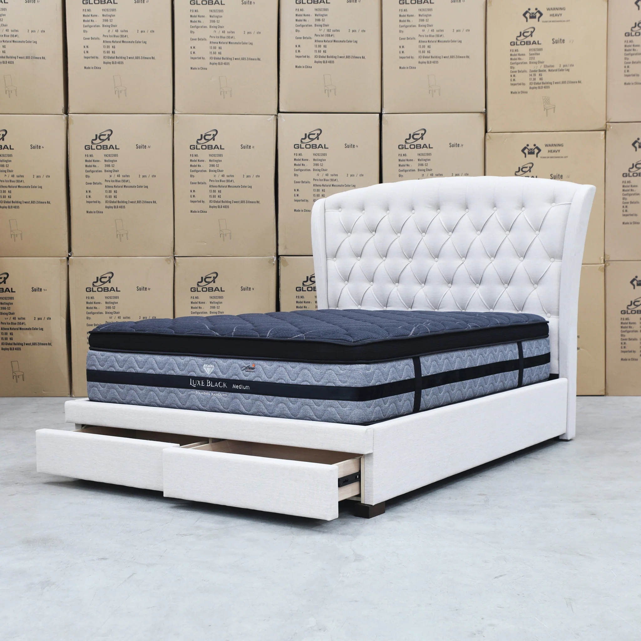 Grace King Fabric Storage Bed - Oat White - Image 9