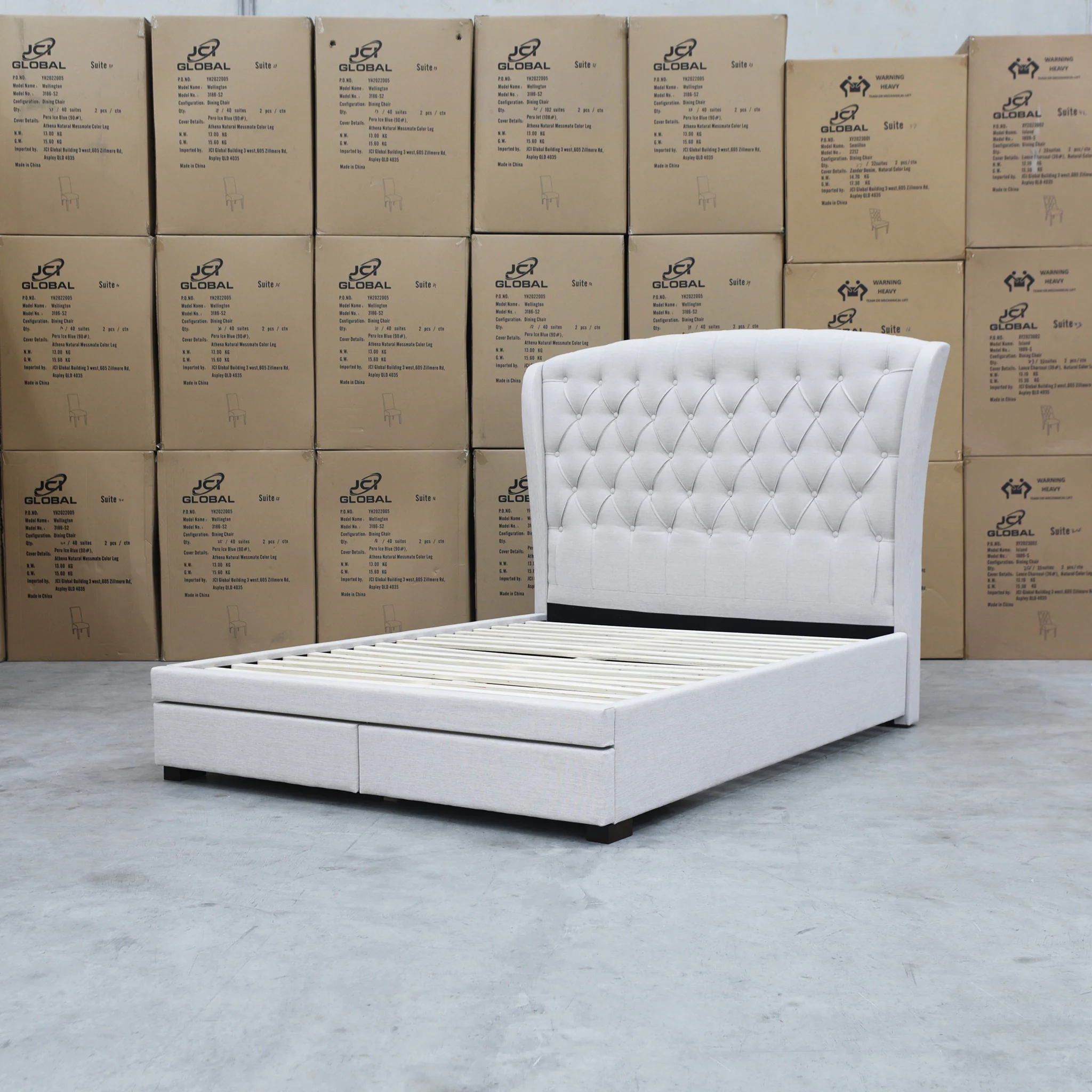Grace Queen Fabric Storage Bed - Oat White - Image 11