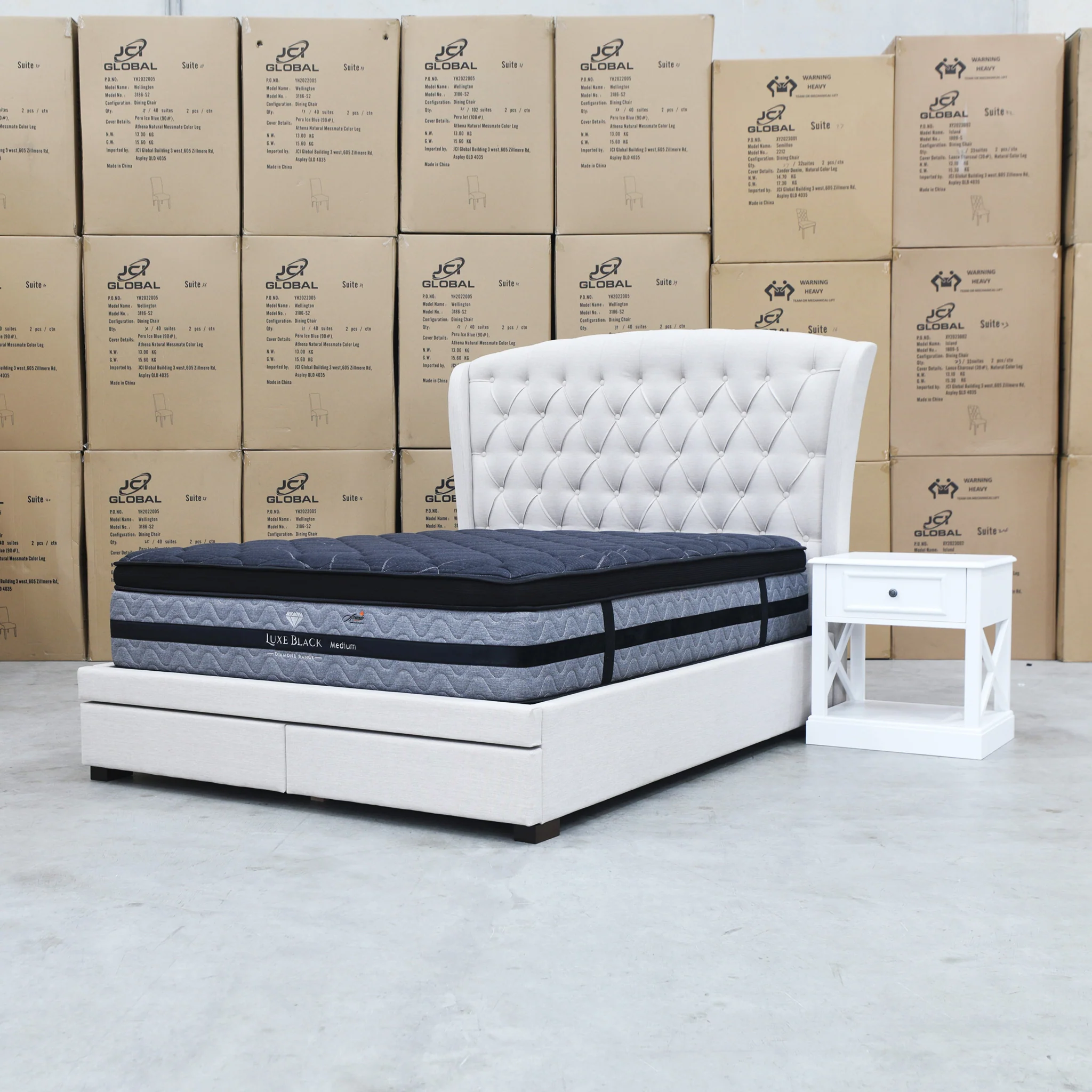 Grace Queen Fabric Storage Bed - Oat White - Image 8