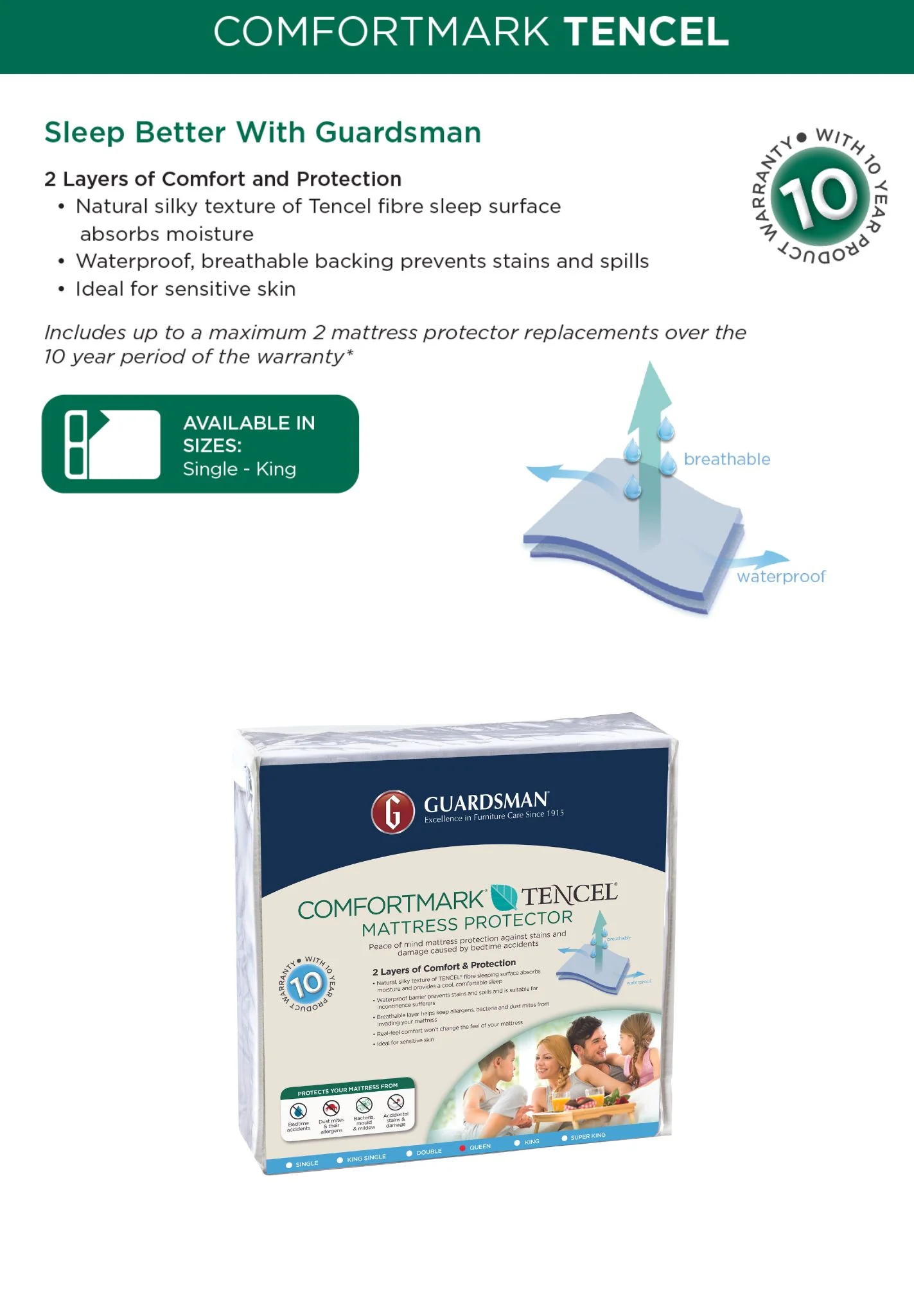 Guardsman ComfortMark Tencel Mattress Protector - 10 Year Warranty - Double - Image 6