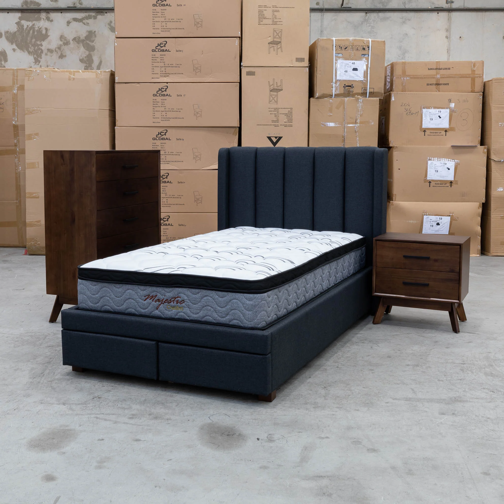 Hudson King Single Fabric Storage Bed - Charcoal - Available After 13th March - Image 10