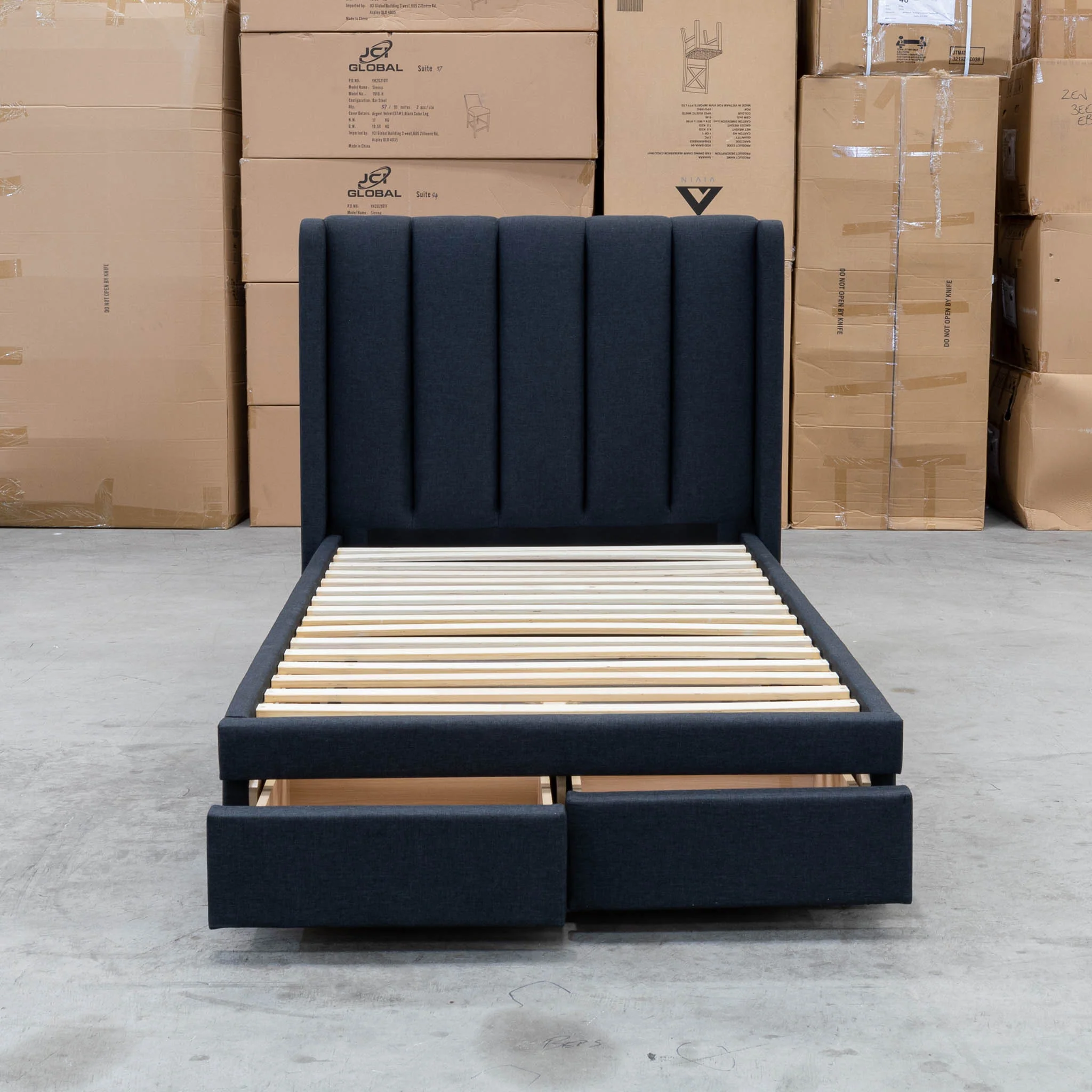 Hudson King Single Fabric Storage Bed - Charcoal - Available After 13th March - Image 5