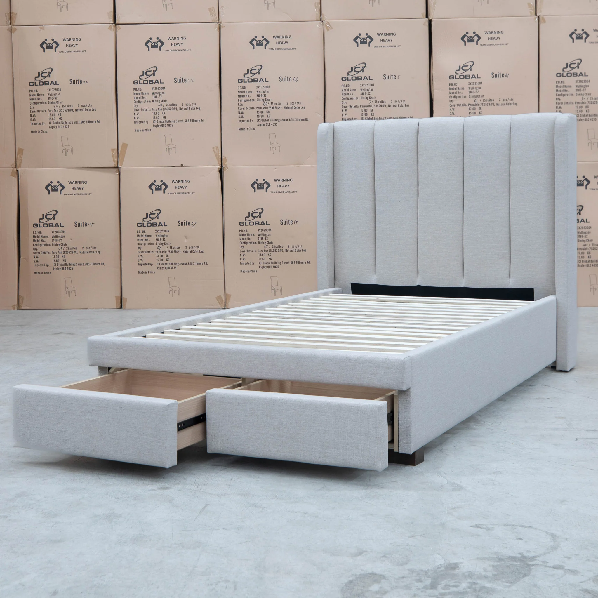 Hudson King Single Fabric Storage Bed - Oat White - Available After 13th March - Image 10